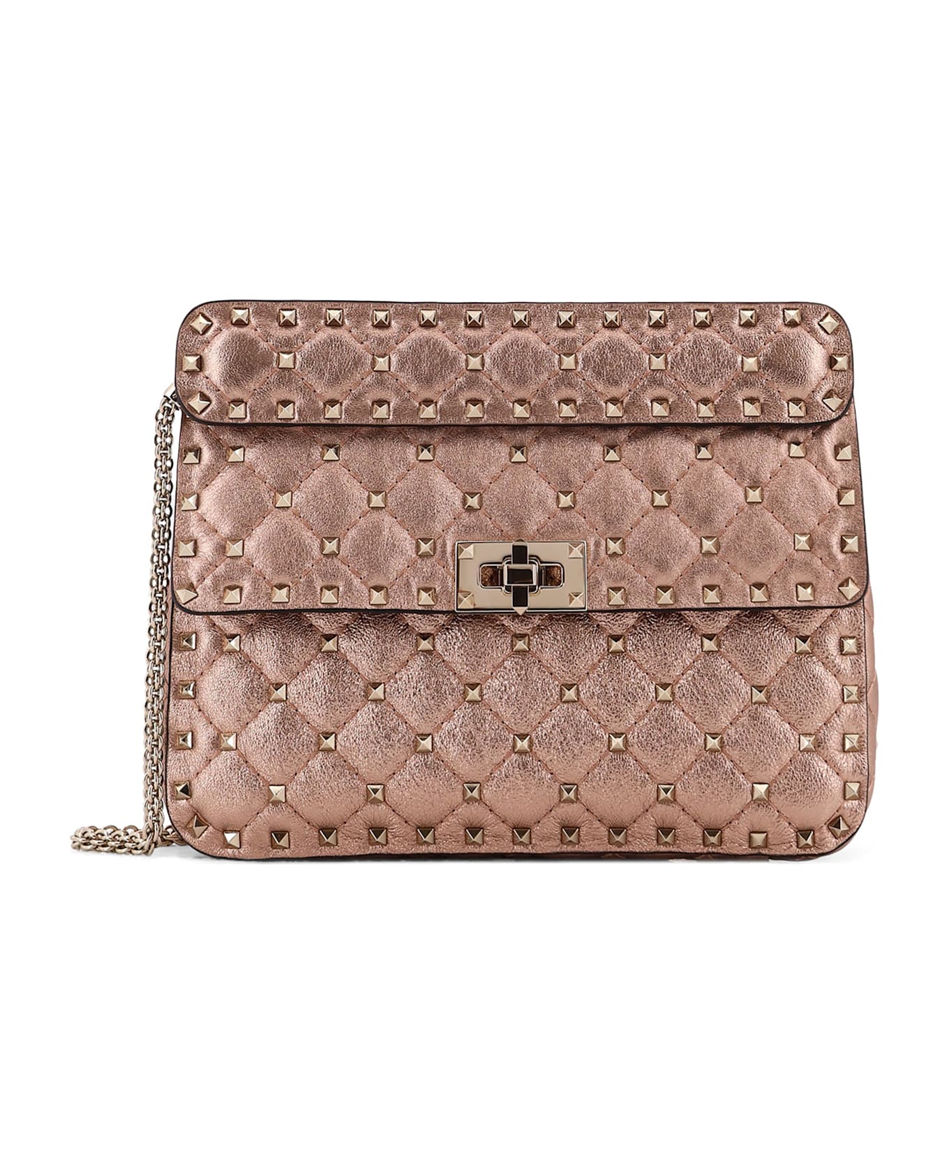 Valentino Garavani Laminated Leather Rockstud Spike Crossbody Bag - ROSE CANNELLE