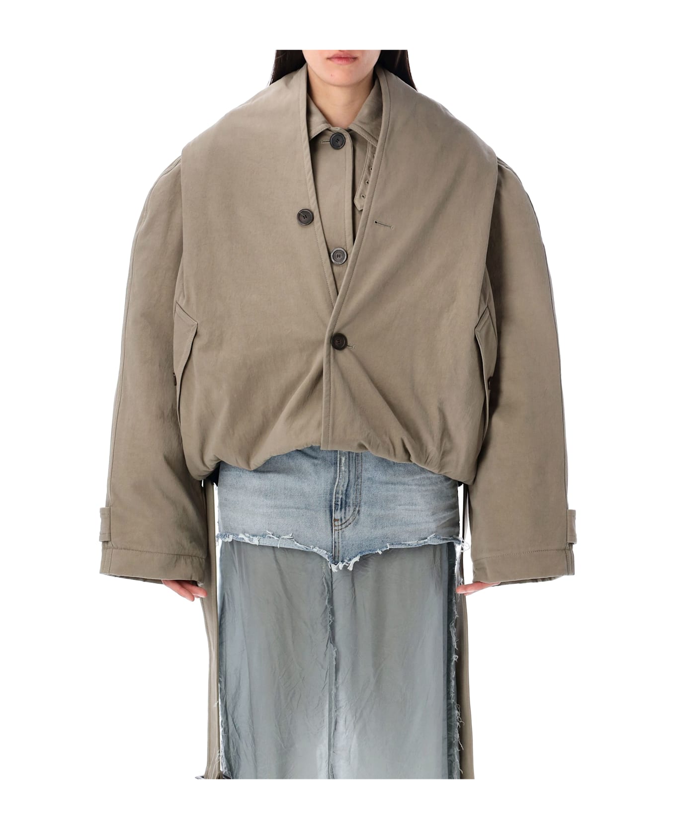 Balenciaga Flipped Hooded Trench - DARK BEIGE