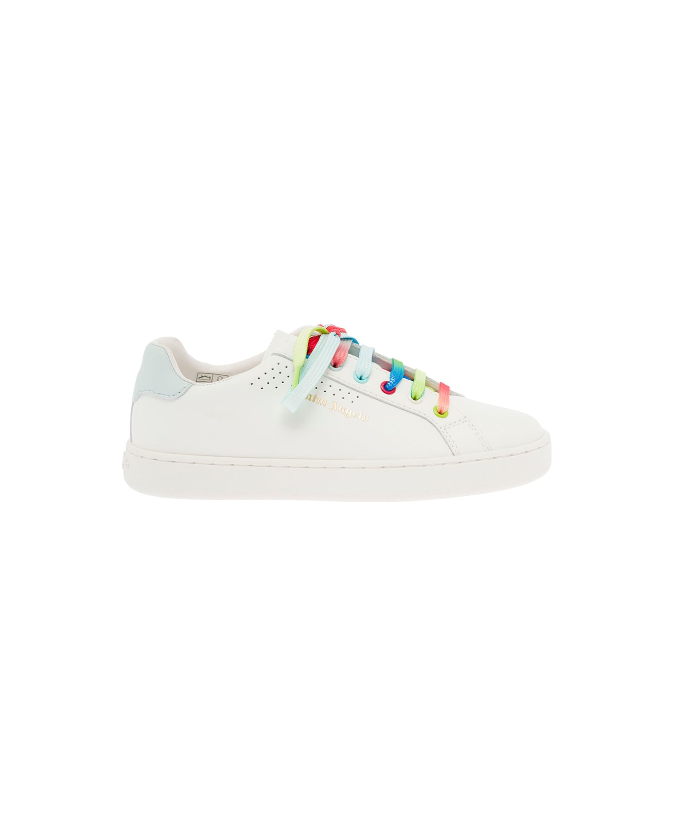 Palm Angels Kids Boy's White Leather Sneakers With Multicolor Laces - White シューズ