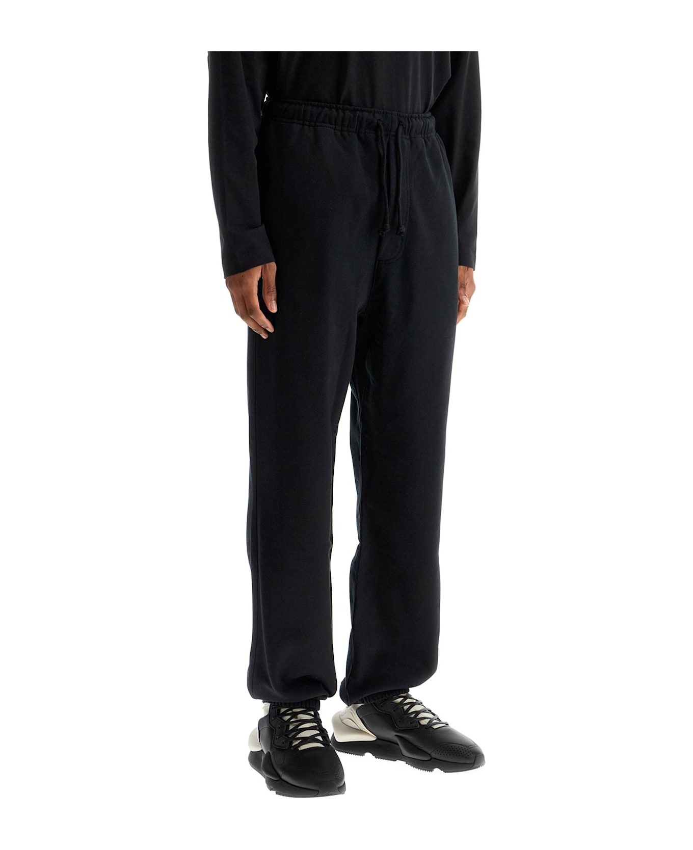Y-3 Wide Leg High Waist Black Cotton Pants With Adjustable Drawstring - BLACK (Black)