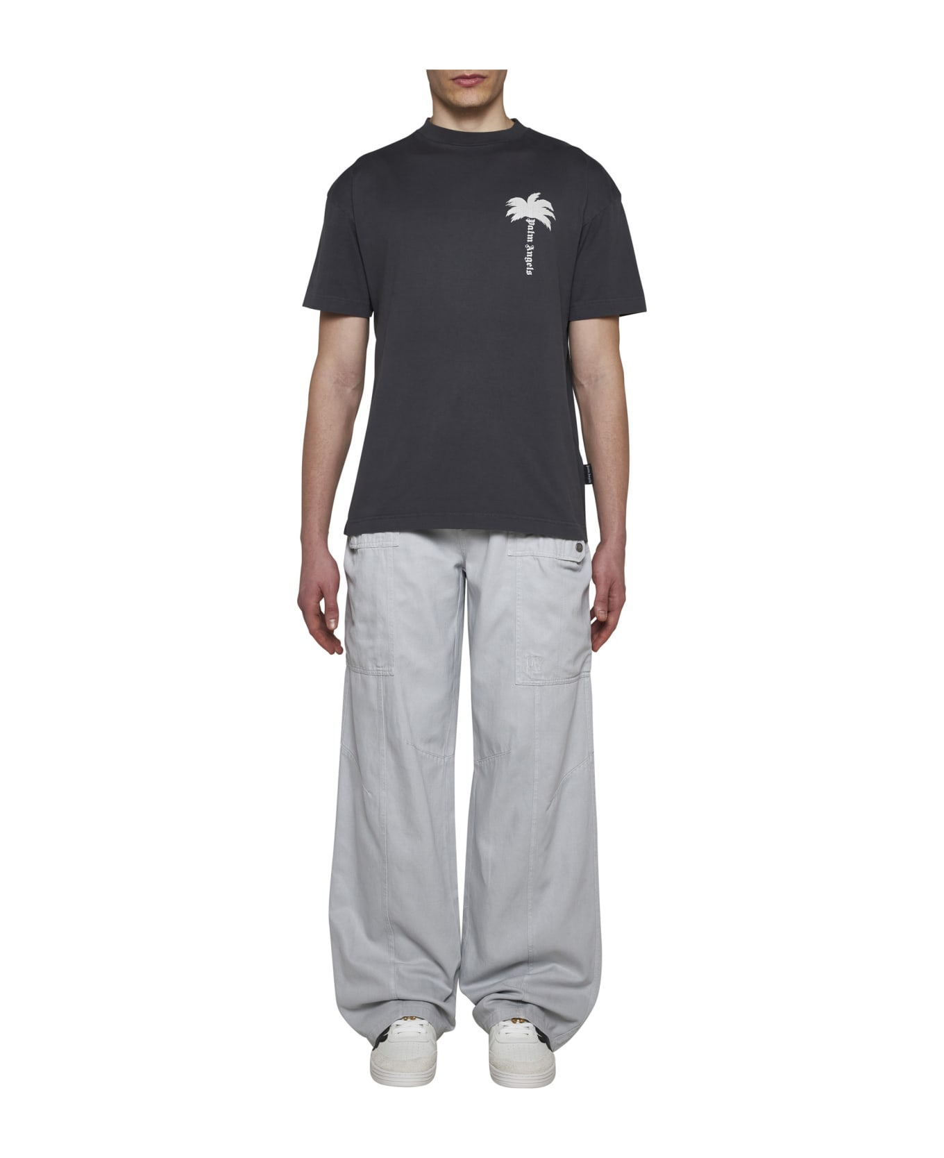 Palm Angels Gray Cotton T-shirt - Dark Grey Off White シャツ