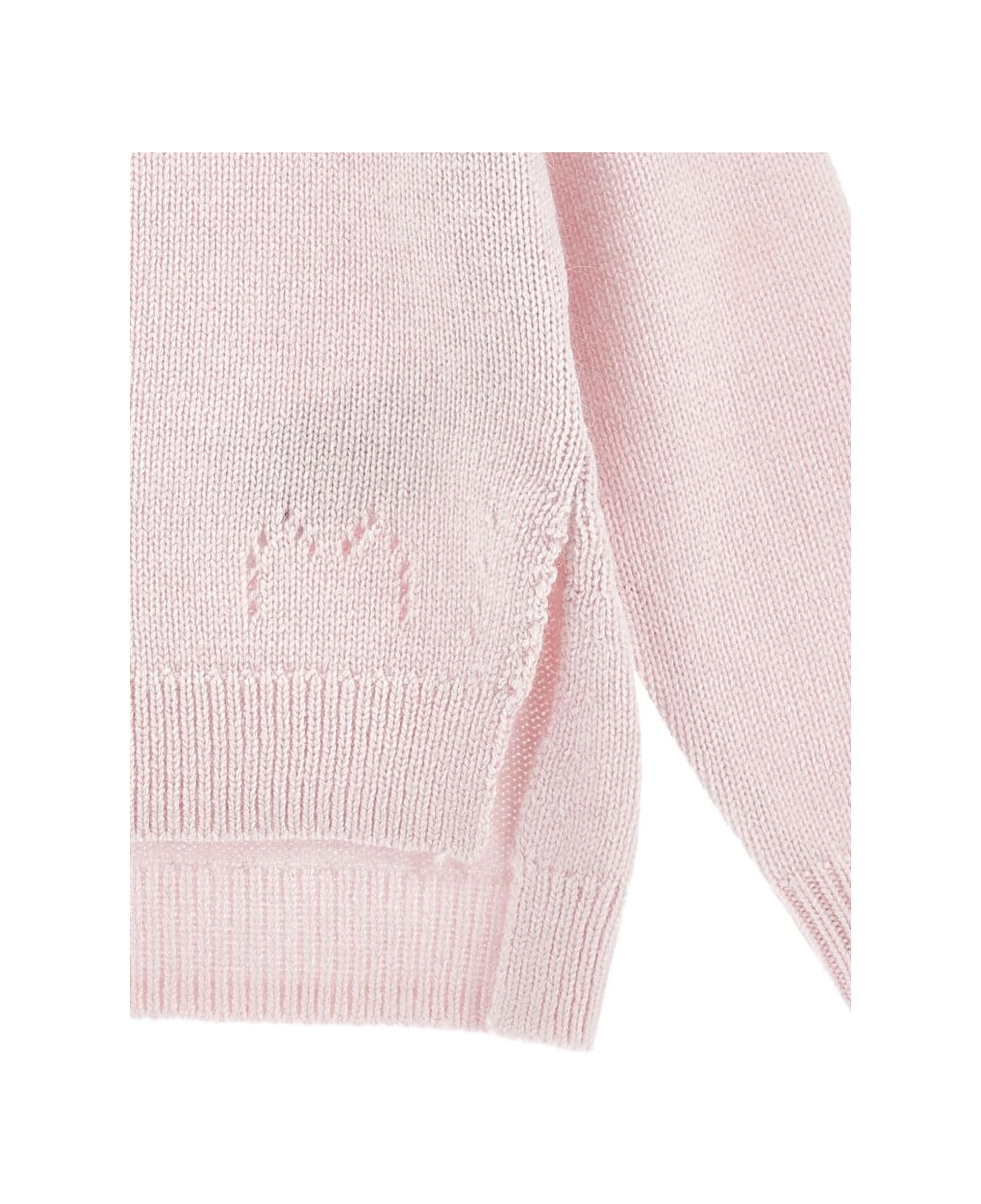 Monnalisa Pink Crew Neck Sweater With Splits In Wool Blend Girl - Pink