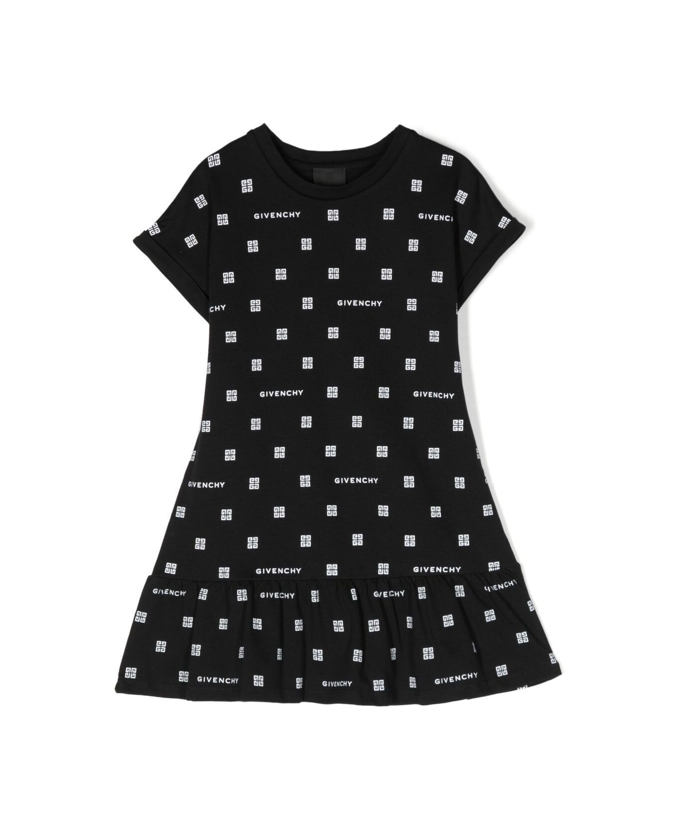 Givenchy Black Peplum Dress With 4g Logo Print All Over In Cotton Girl - Black