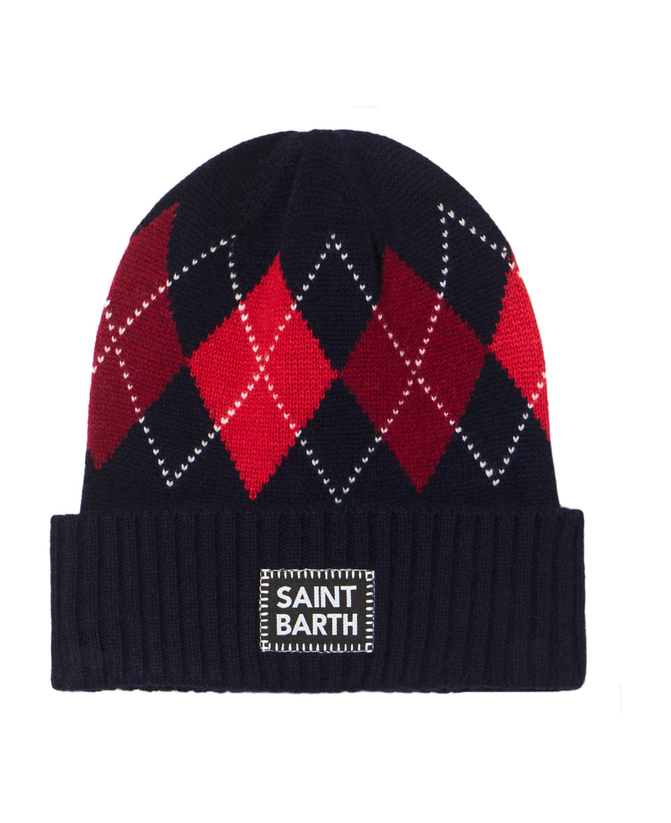 MC2 Saint Barth Man Blue Beanie With Argyle Print - BLUE