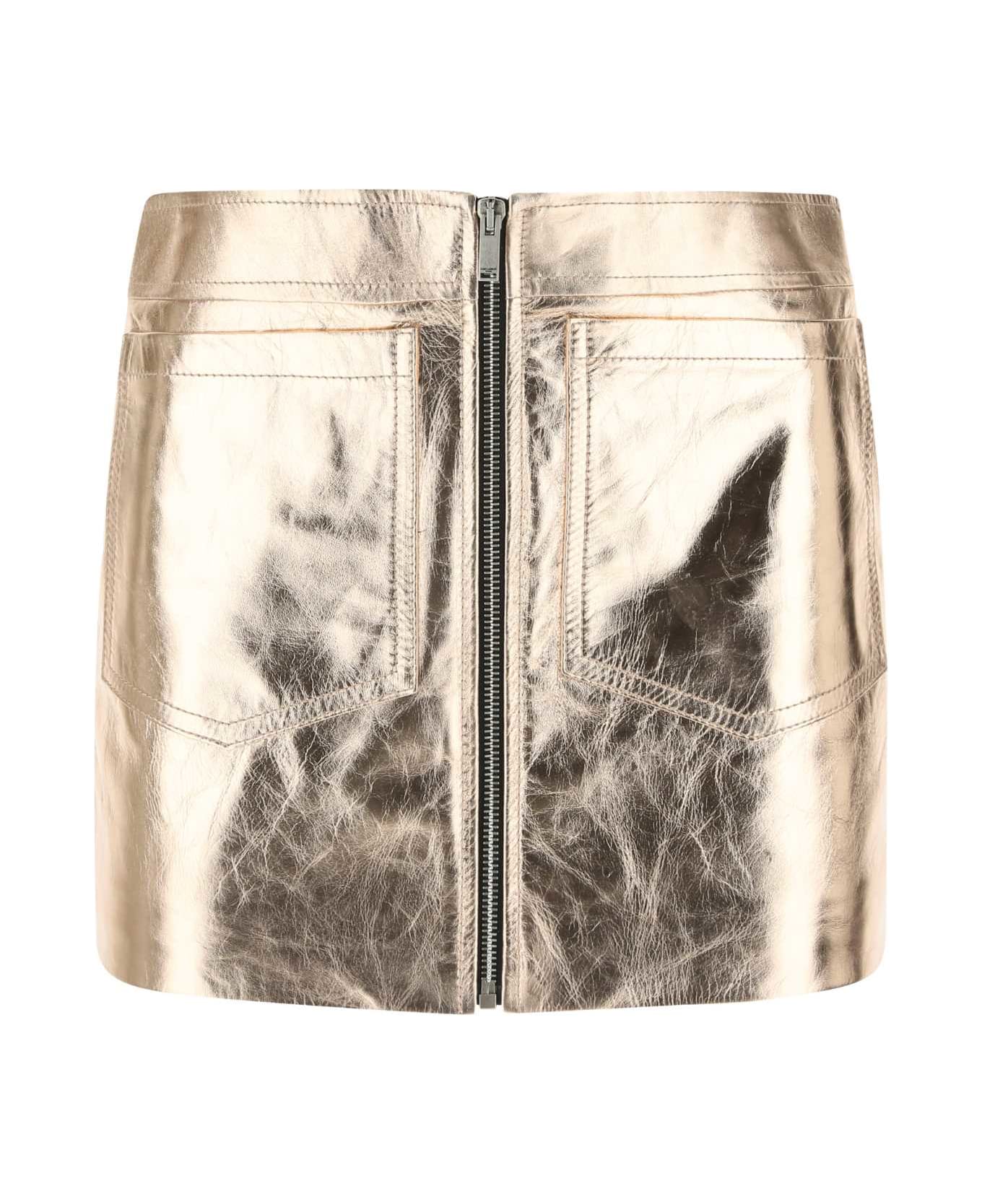 Saint Laurent Rose Gold Leather Mini Skirt - 8886