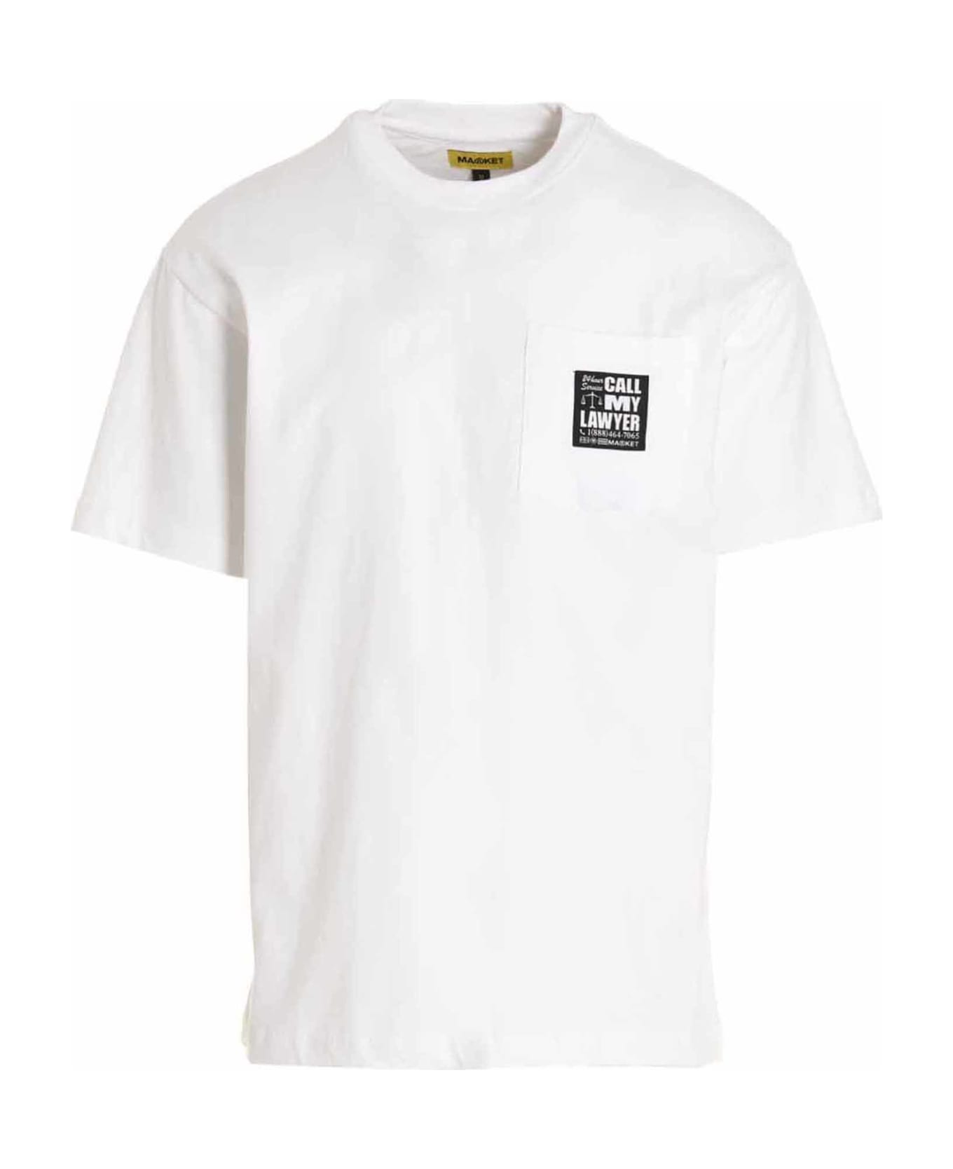 Market T-shirt '24 Hr Lawyer Service' - White/Black