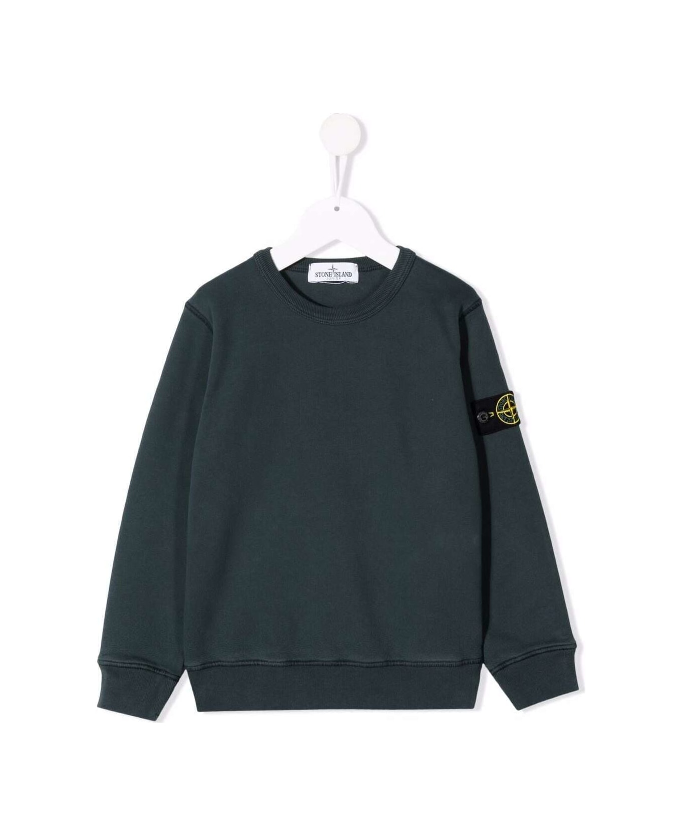 Stone Island Junior Green Crewneck Sweatshirt With Logo Patch In Cotton Boy - Green