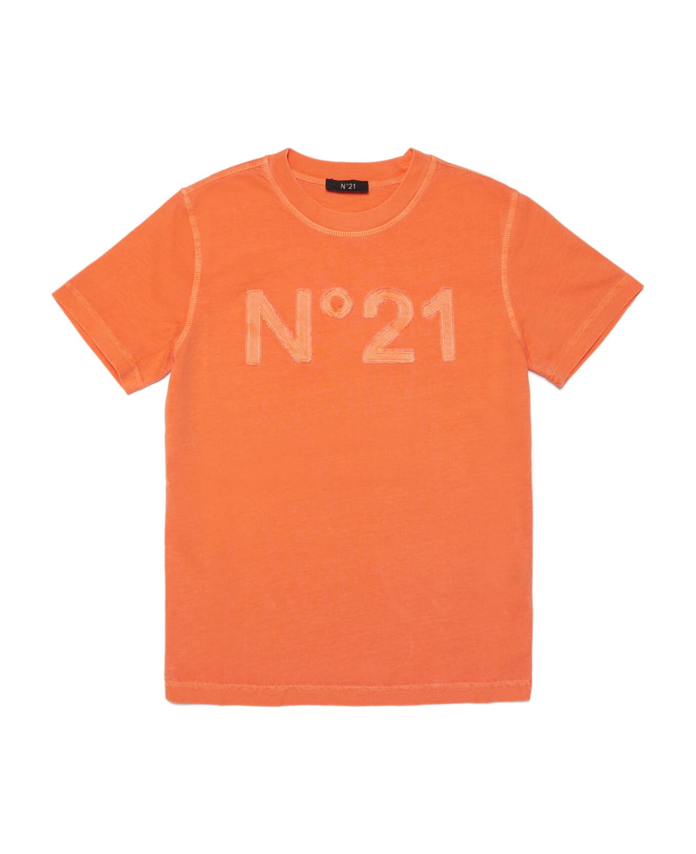 N.21 N21t159u T-shirt N°21 Fluo Orange T-shirt In Vintage-effect Jersey With Applied Logo - Bright orange