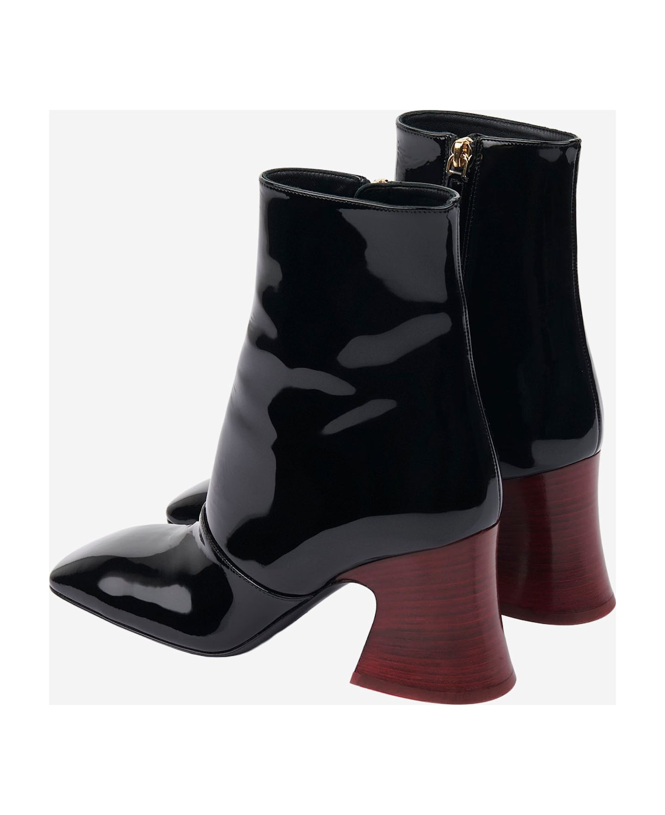 Chloé Janis Ankle Boots With Glossy Leather Heel - Black