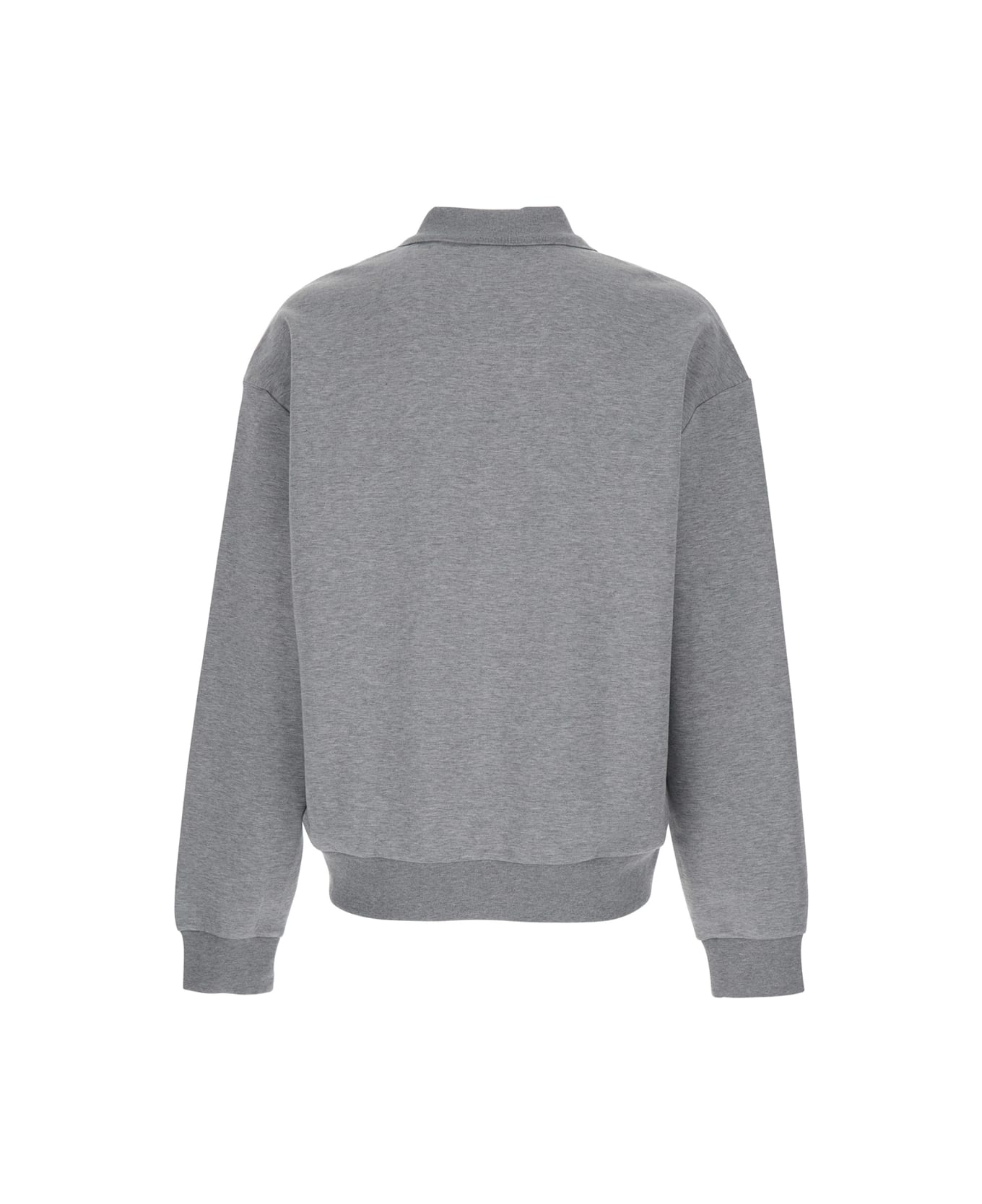 Hugo Boss Grey Long-sleeve Polo Shirt With Dropped Shoulders And Ribbed Trims In Wool Man - Grey