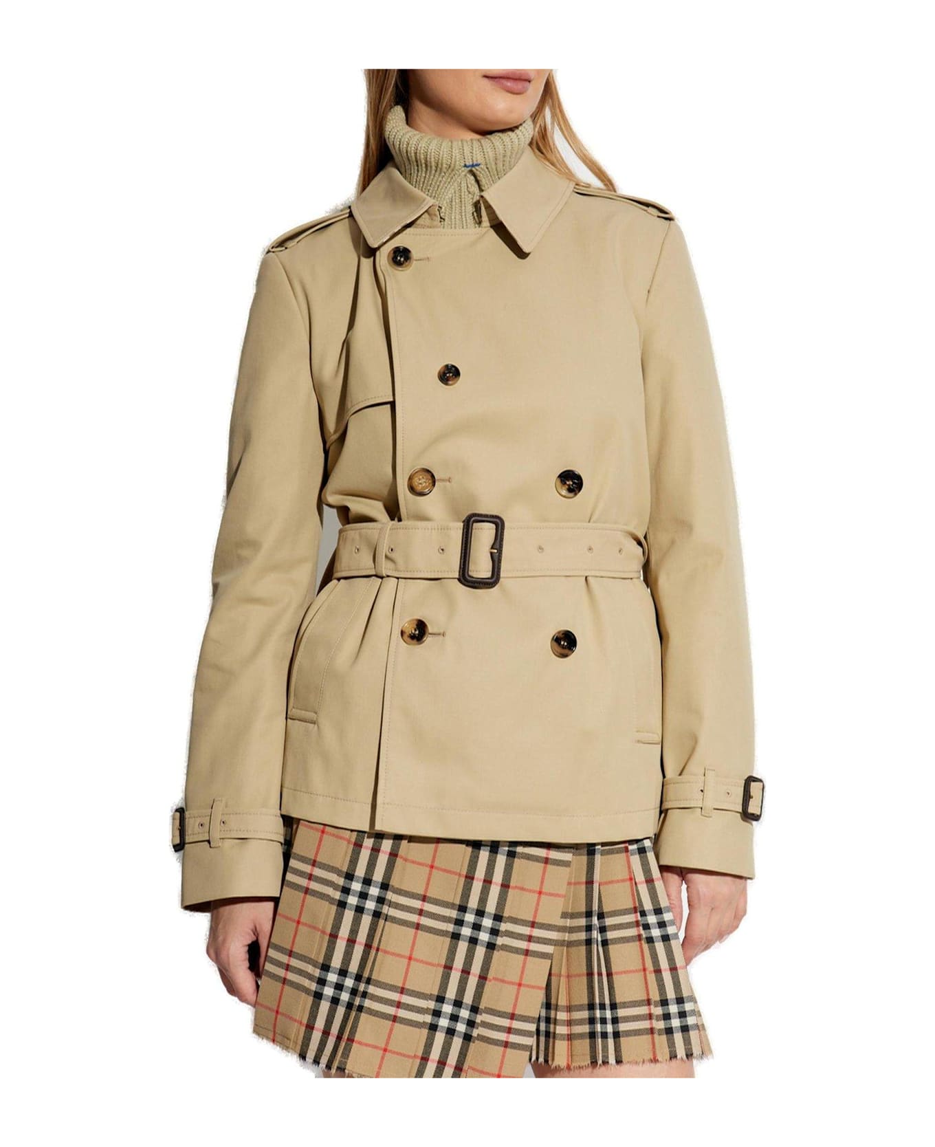 Burberry Belted Short Trench Jacket - NEUTRALS