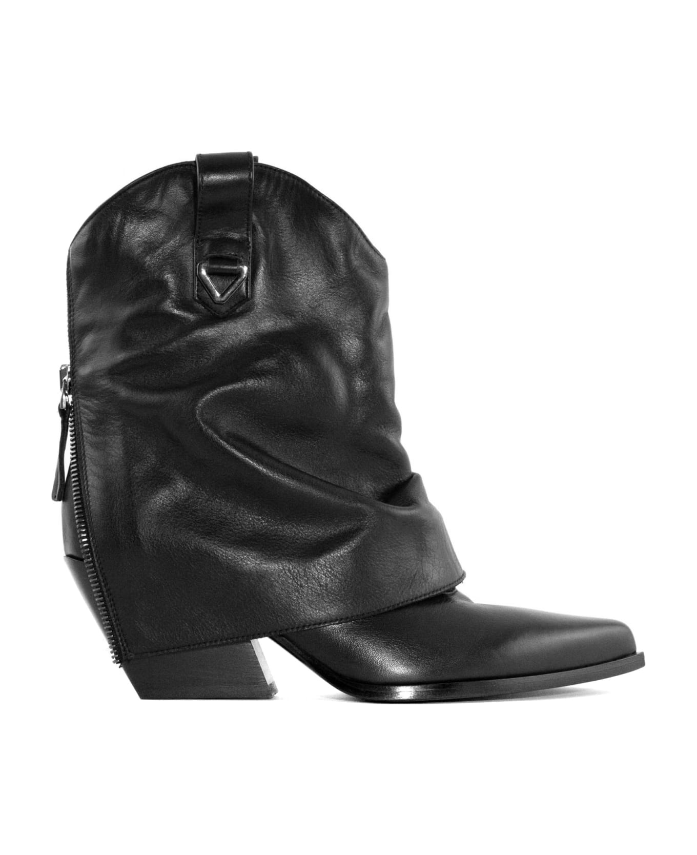 Elena Iachi Black Leather Ankle Boot - Black