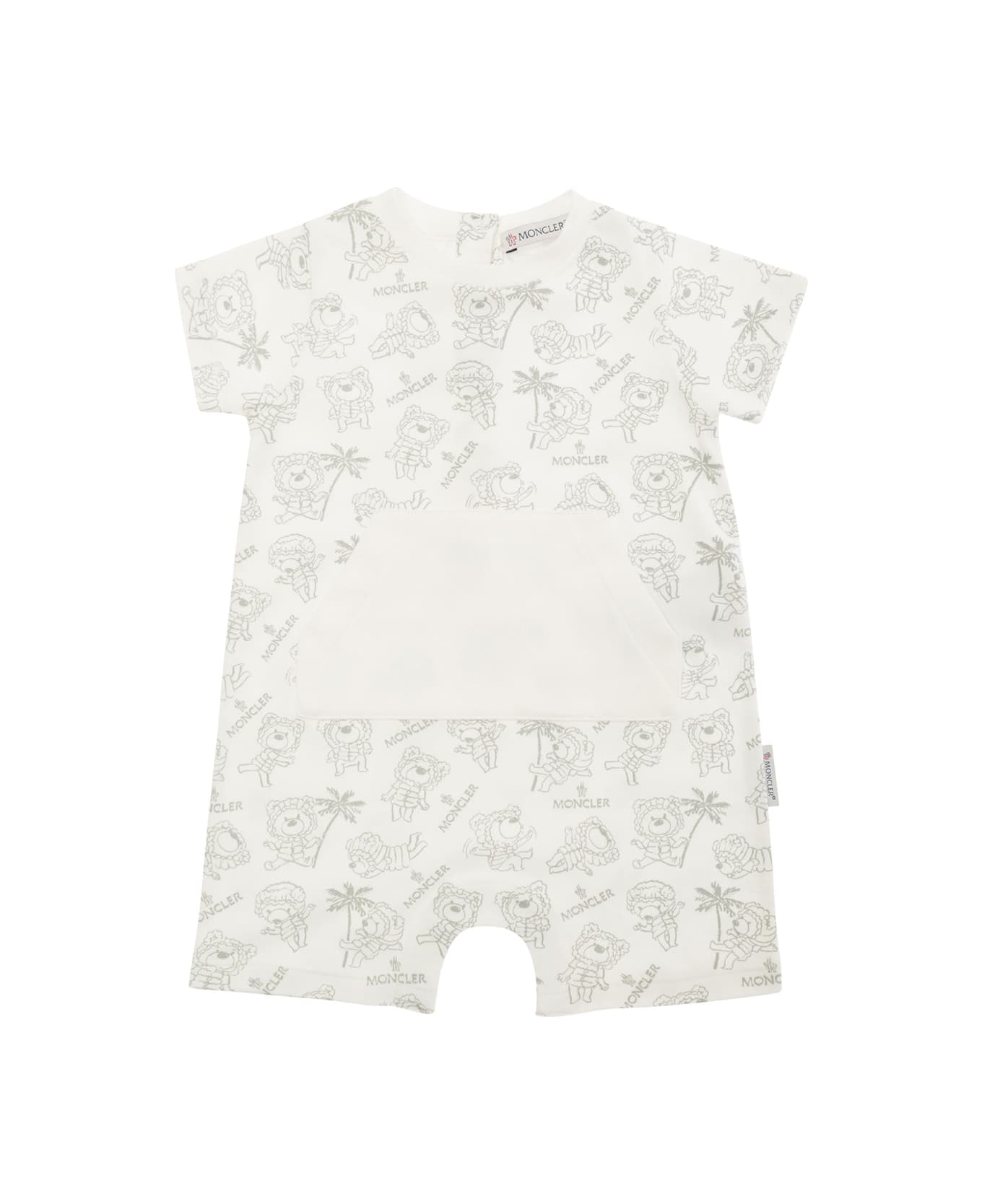 Moncler White Short Sleeve Crew Neck Sleepsuit In Cotton Baby