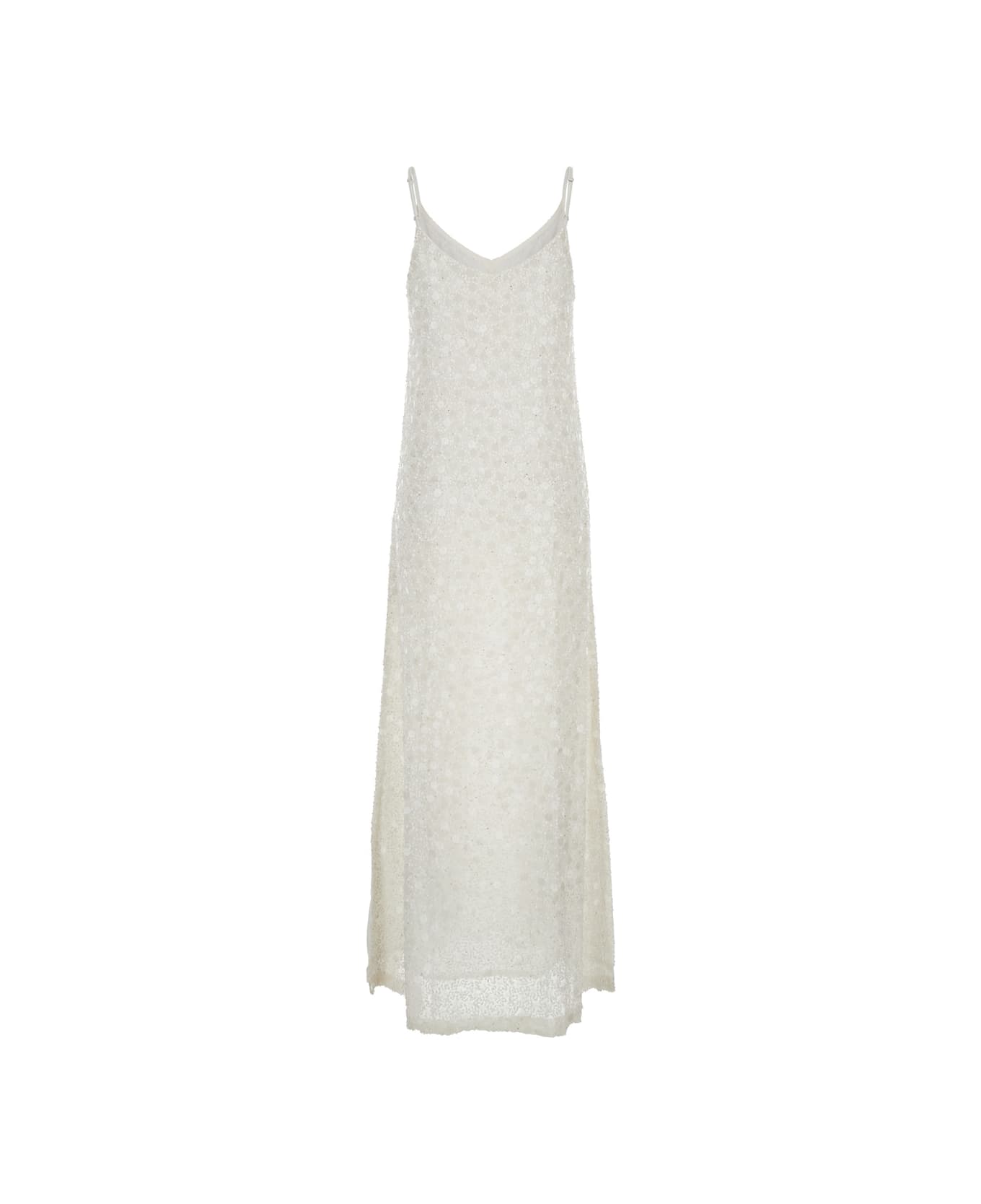 Parosh White Long Dress With Sequins In Viscose Woman - White