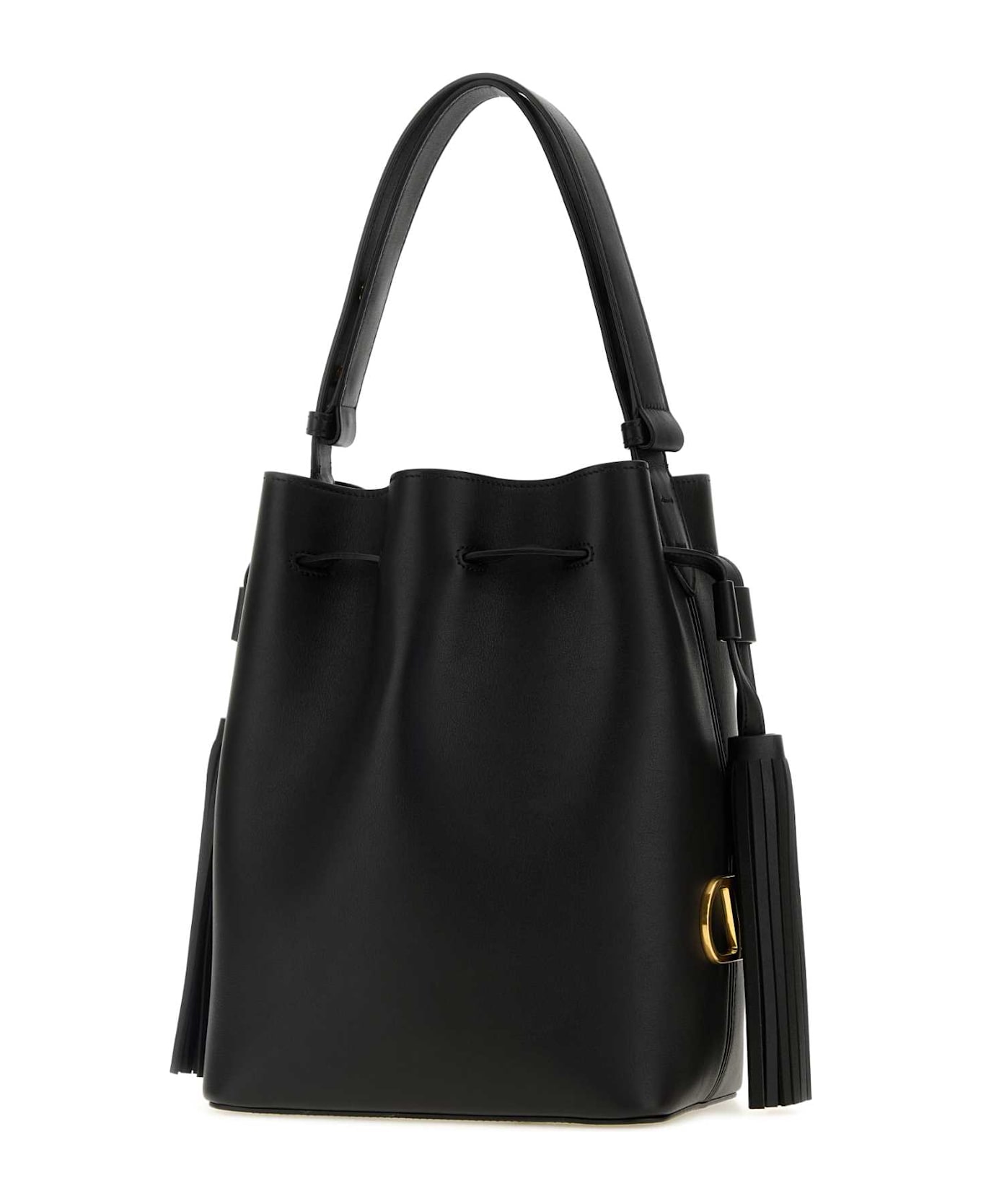 Valentino Garavani Black Leather Vlogo Signature Bucket Ba - NERO