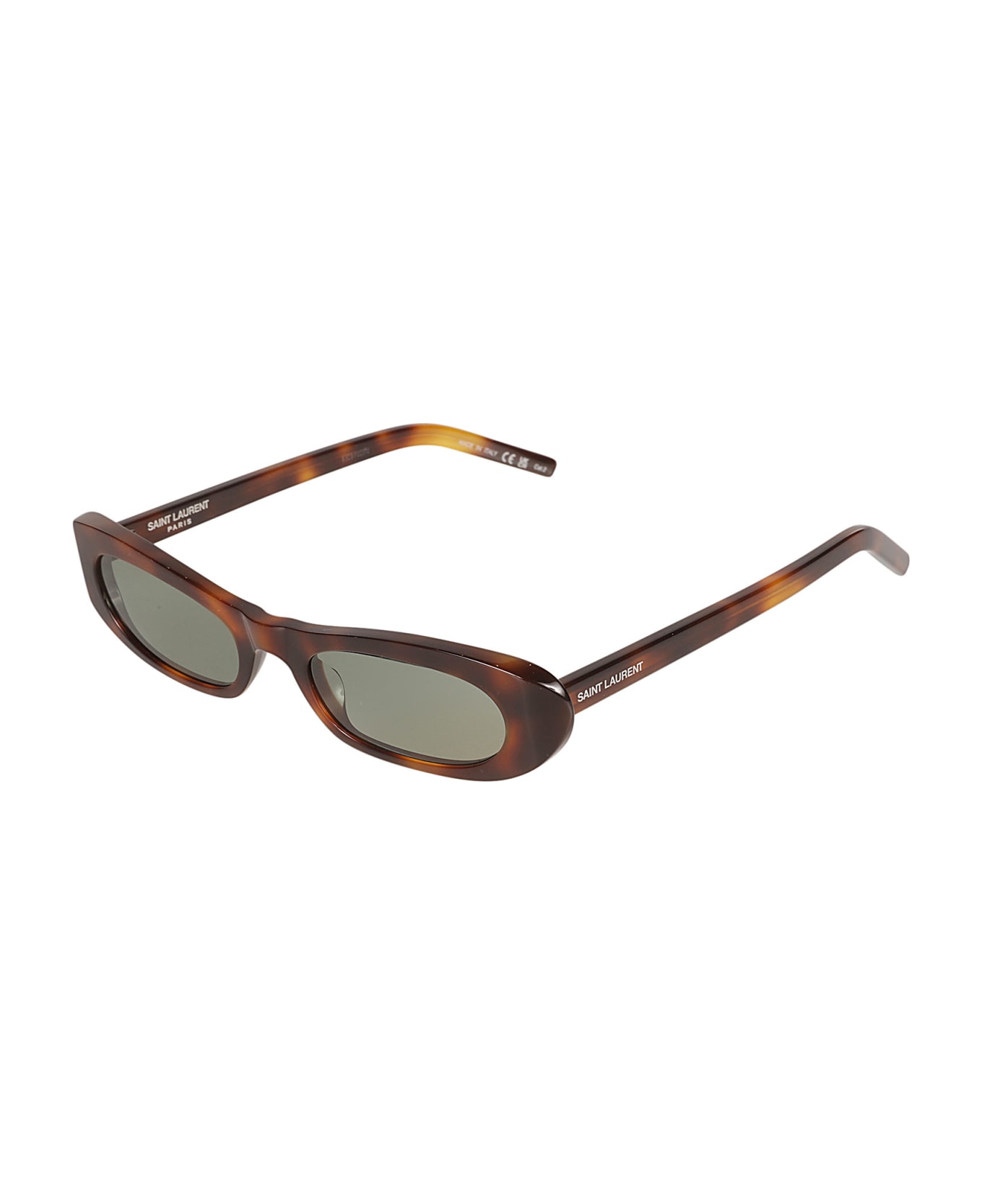 Saint Laurent Eyewear Oval Frame Flame Effect Sunglasses - Havana/Green サングラス