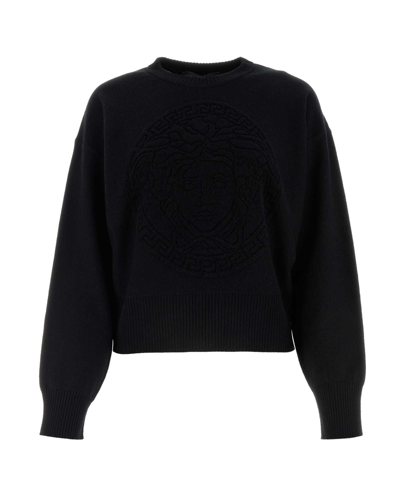 Versace Black Wool Blend Oversize Sweater - BLACK
