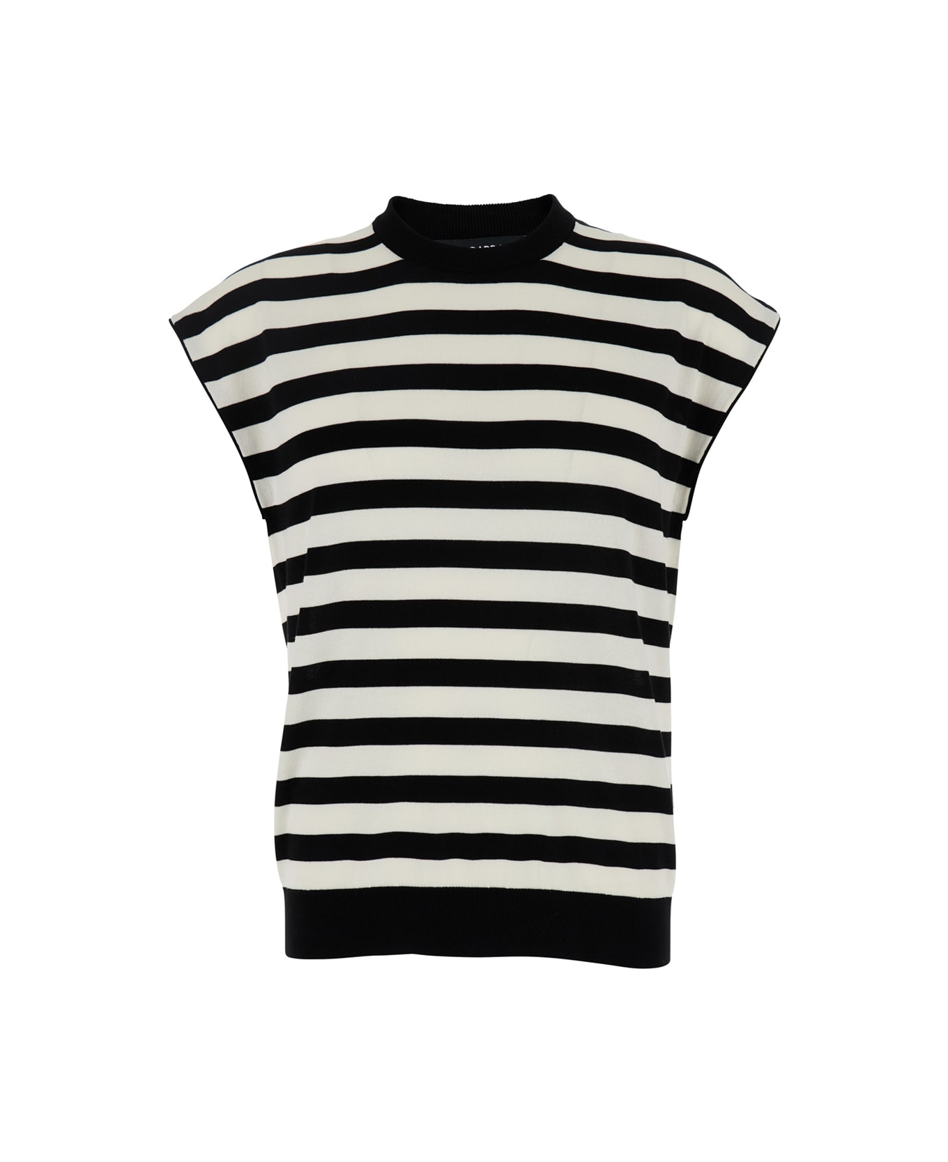 Dolce & Gabbana Black And White Sleeveless Top With Round Neck And All-over Strpied Motif In Cotton Woman - Bianco/nero