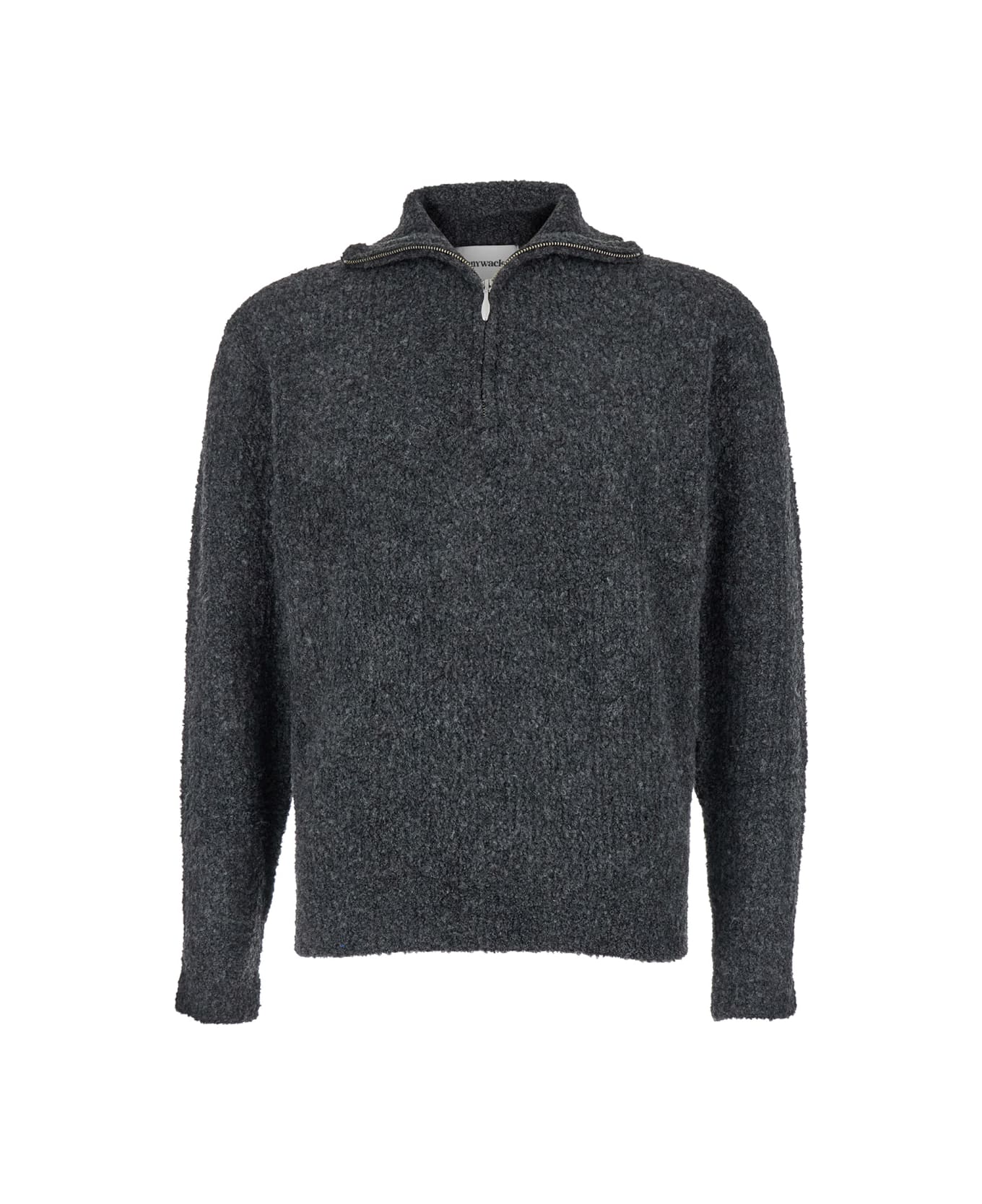 Tonywack Grey High Neck Swater With Zip In Wool Blend Man - Grey