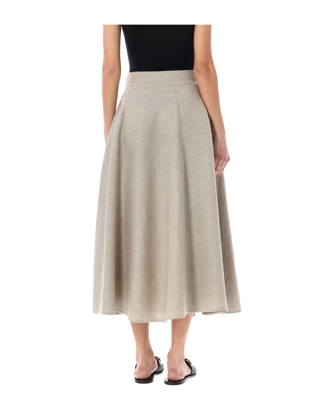 Valentino Linen Midi Skirt - Beige gravel