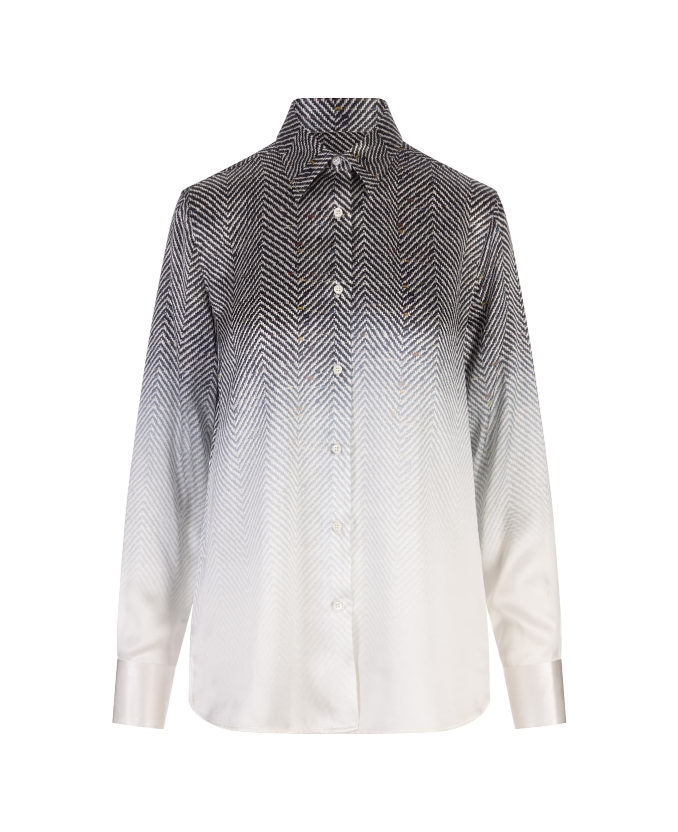 Ermanno Scervino Silk Shirt With Shaded Chevron Pattern - Grigio