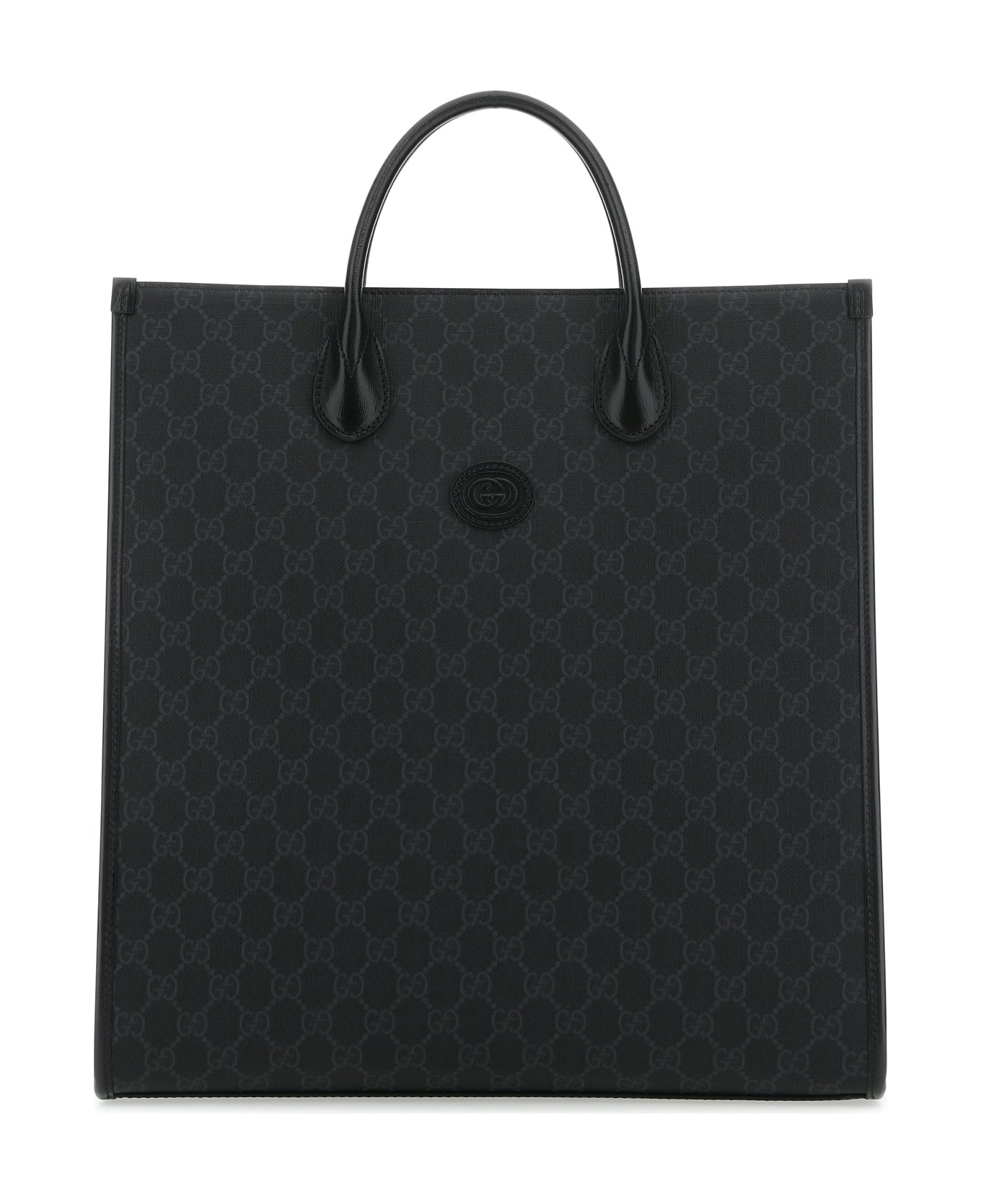Gucci Gg Supreme Fabric And Leather Shopping Bag - Black