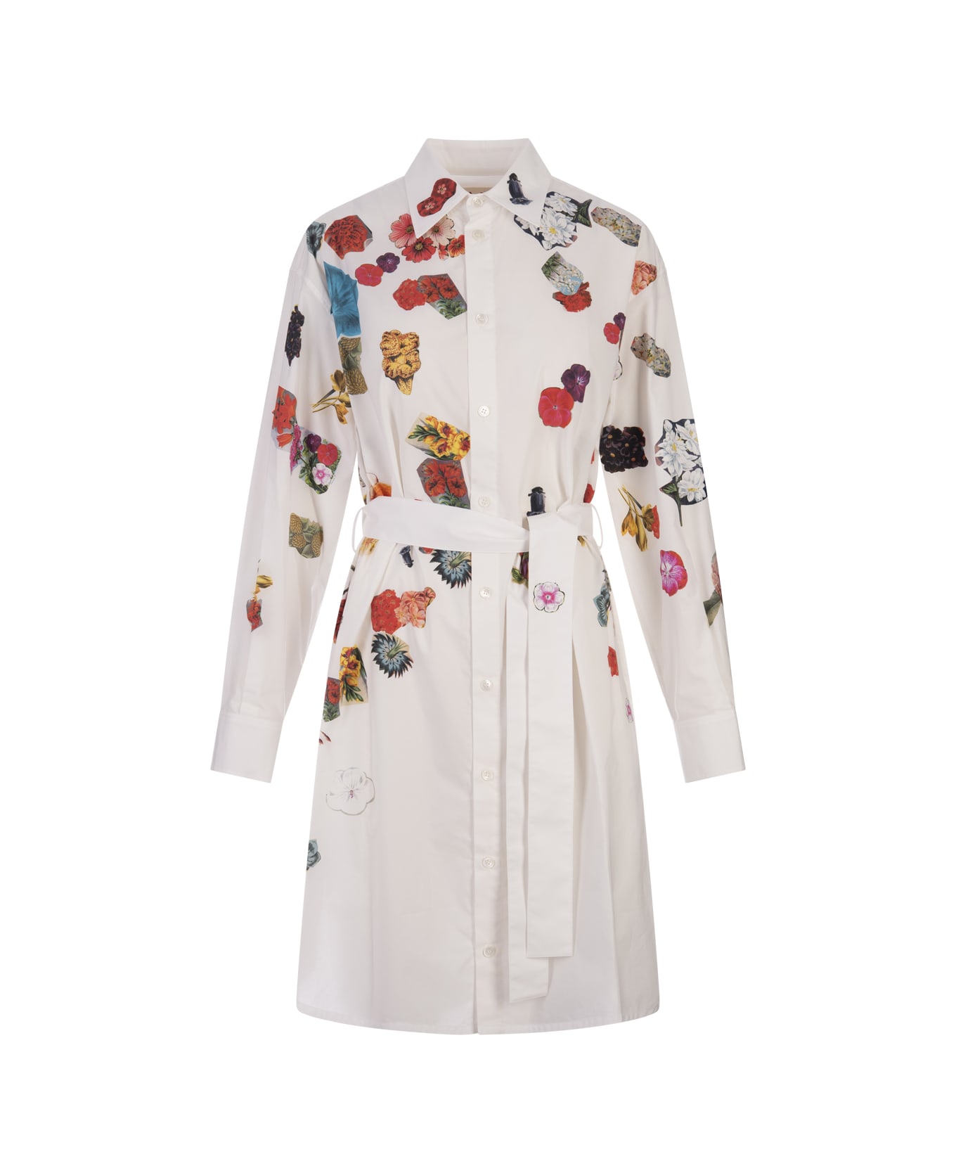 Marni White Short Shirt Dress With Floral Print - White