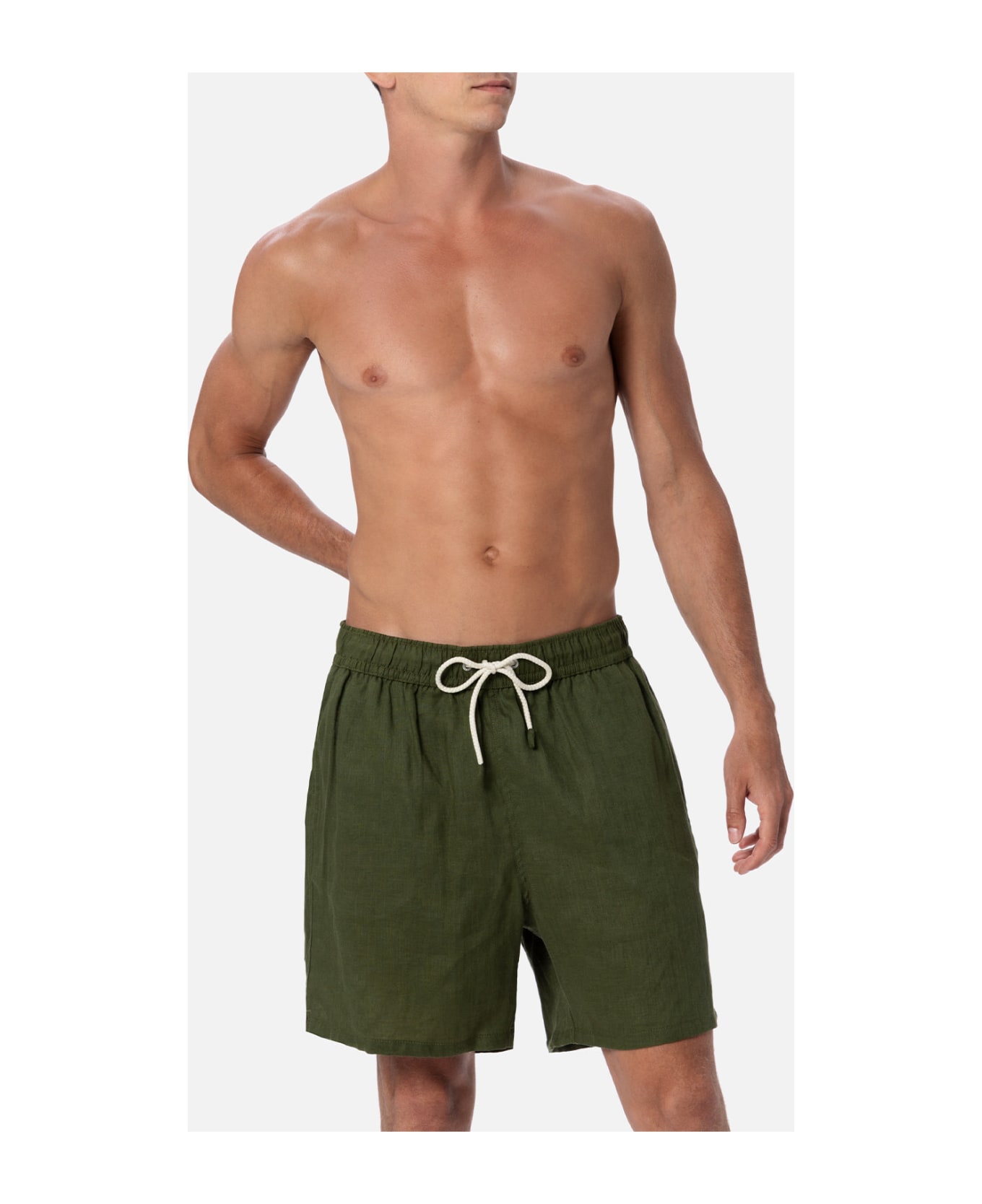 MC2 Saint Barth Man Mid-length Military Green Linen Swim-shorts Gustavia - GREEN
