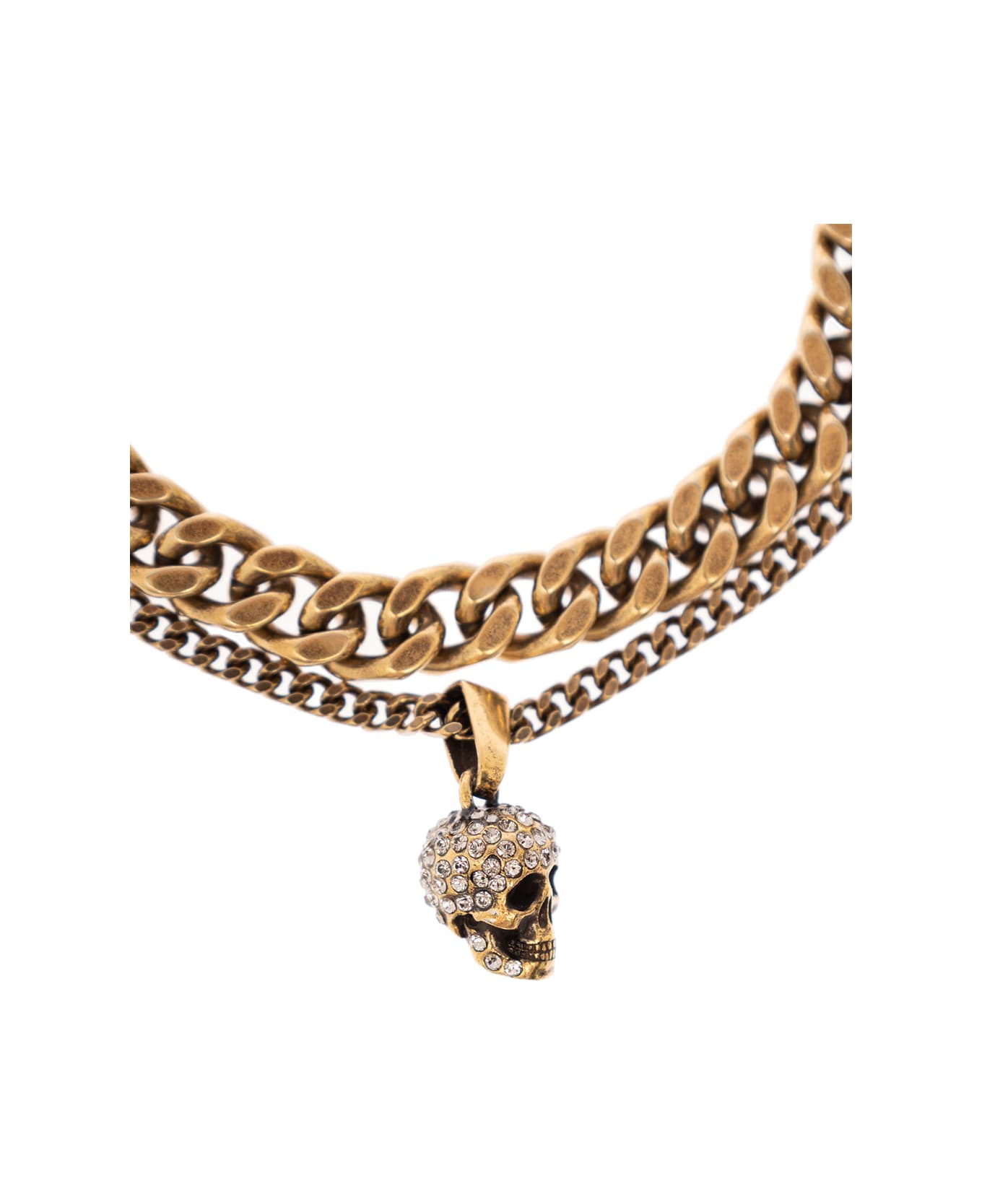 Alexander McQueen Woman's Pave Double Chain Metal Bracelet With Skull Detail - Metallic