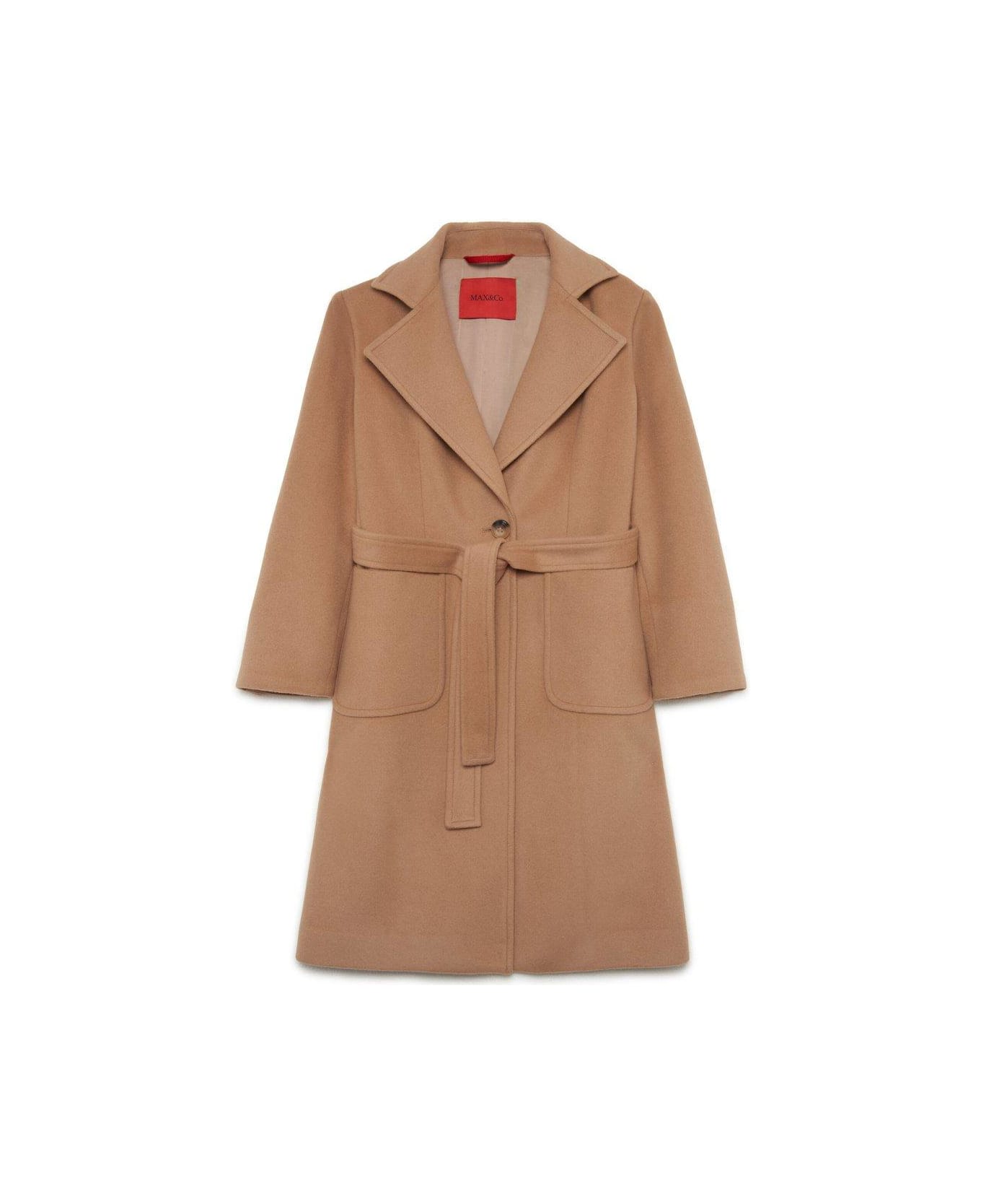 Max&Co. Belted Single-breasted Long Sleeevd Coat - Cammello