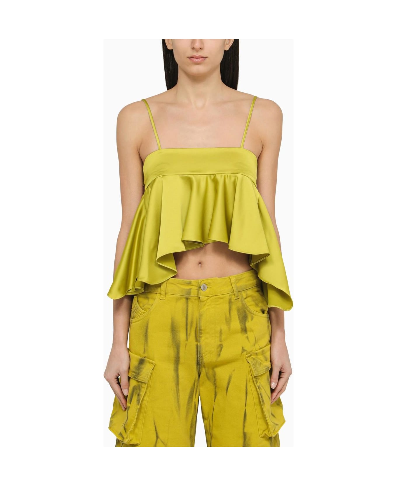 The Attico Lime-coloured Satin Ruffle Top - Lime トップス