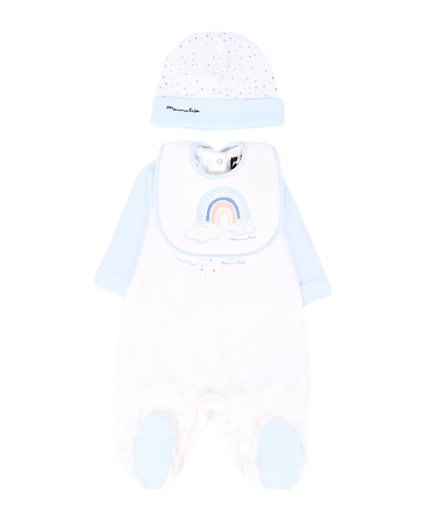 Monnalisa White Babygrow Set For Baby Boy With Rainbow - White