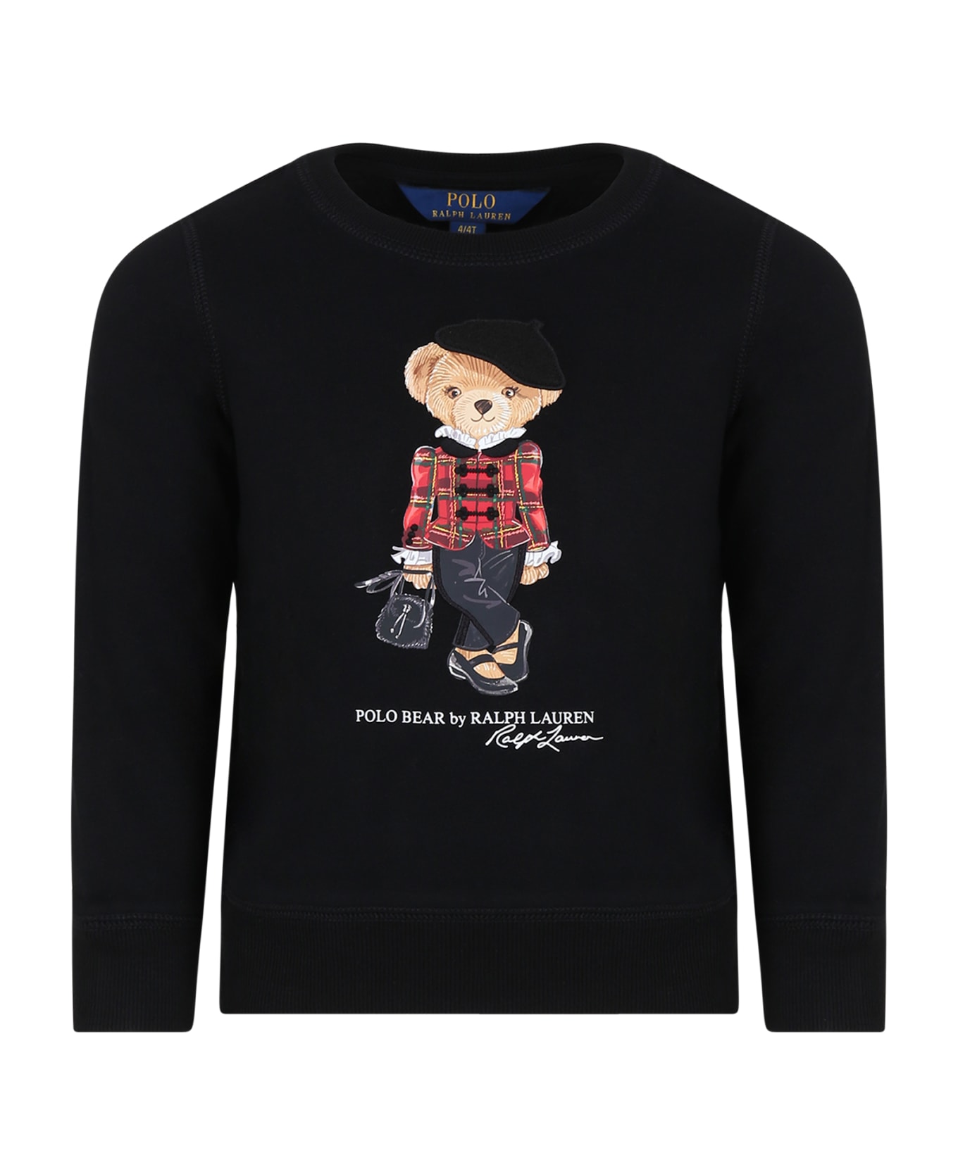 Ralph Lauren Black Sweatshirt For Girl With Bear And Logo - Black