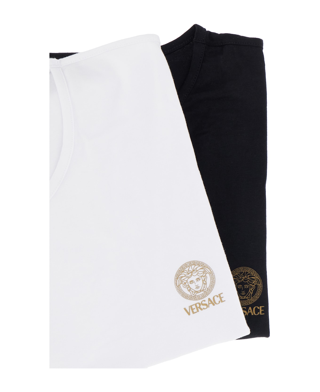 Versace Multicolor Stretch Cotton T-shirt Set - WHITE BLACK