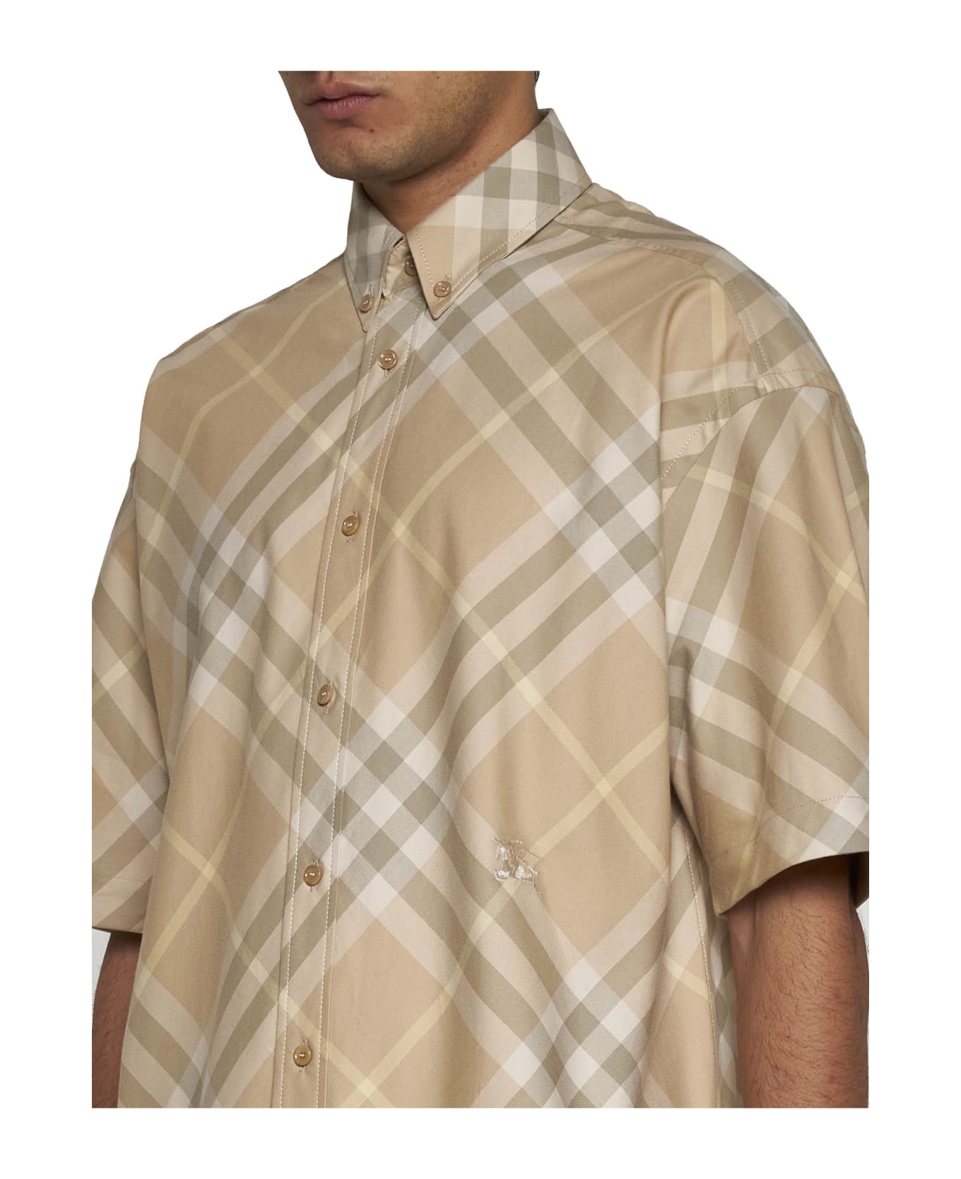 Burberry Check Motif Yellow Short Sleeves Shirt - Beige シャツ
