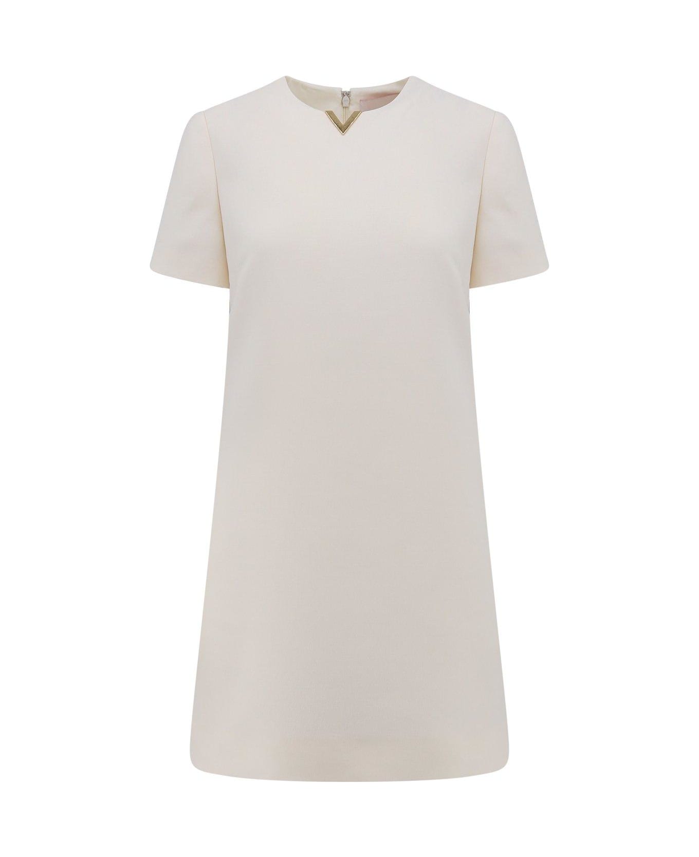 Valentino Crepe Couture Logo Plaque Short-sleeved Dress - White ワンピース＆ドレス