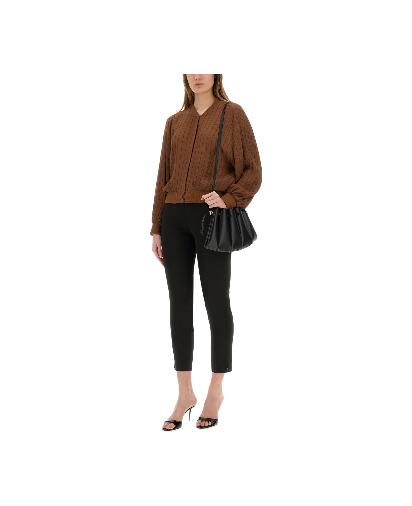 Alysi Silk Bomber Jacket - BROWN