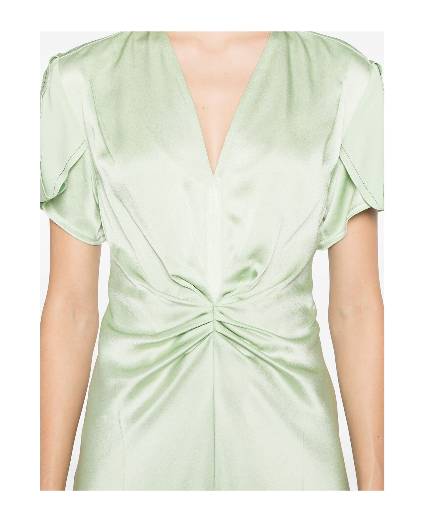 Victoria Beckham Gathered V Neck Midi Dress - Jade