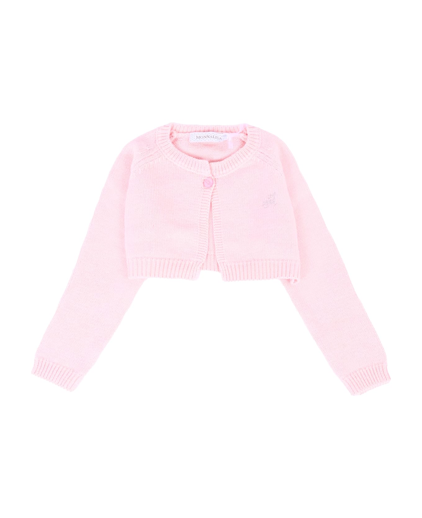 Monnalisa Pink Cardigan For Baby Girl With Logo - Pink