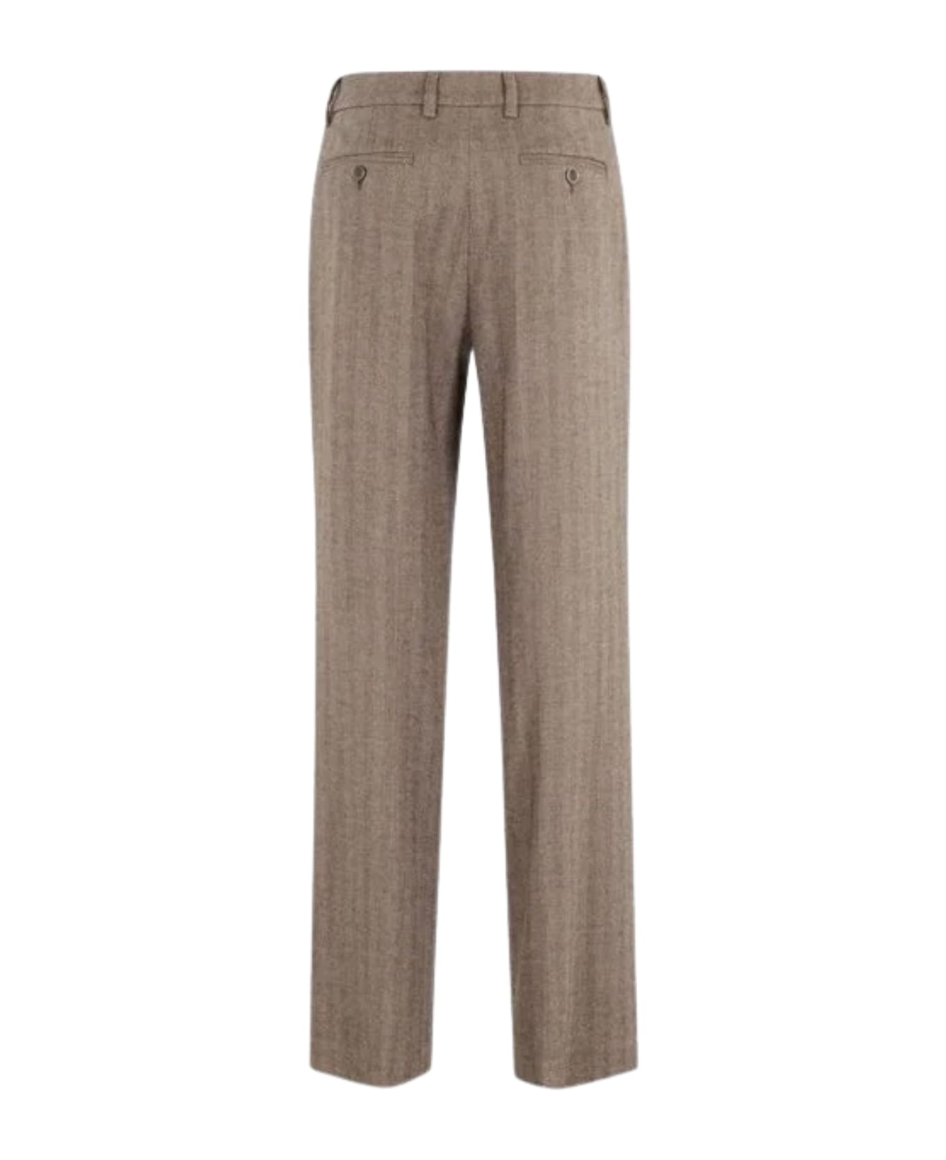 Seventy Herringbone Straight Leg Trousers - Brown
