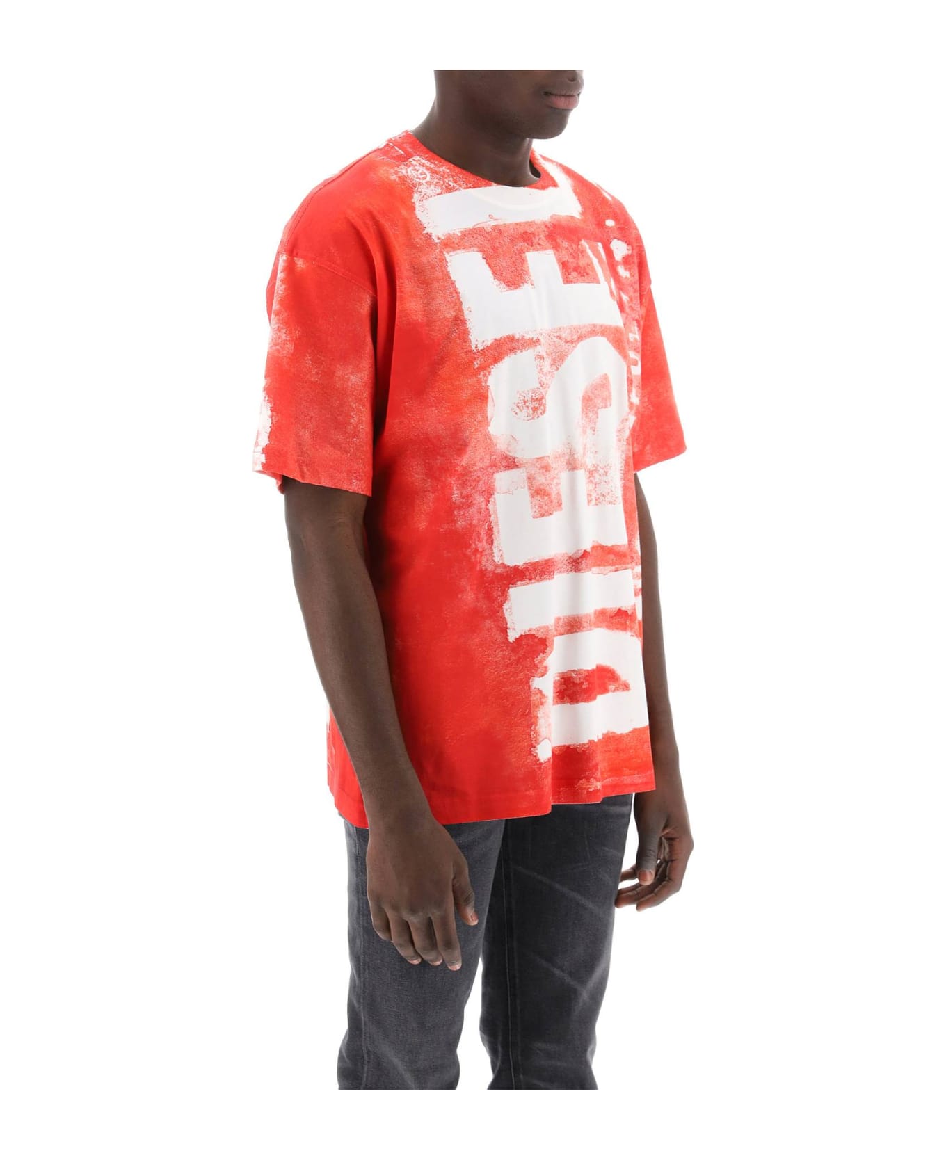 Diesel Printed T-shirt With Oversized Logo - Formula Red Tシャツ