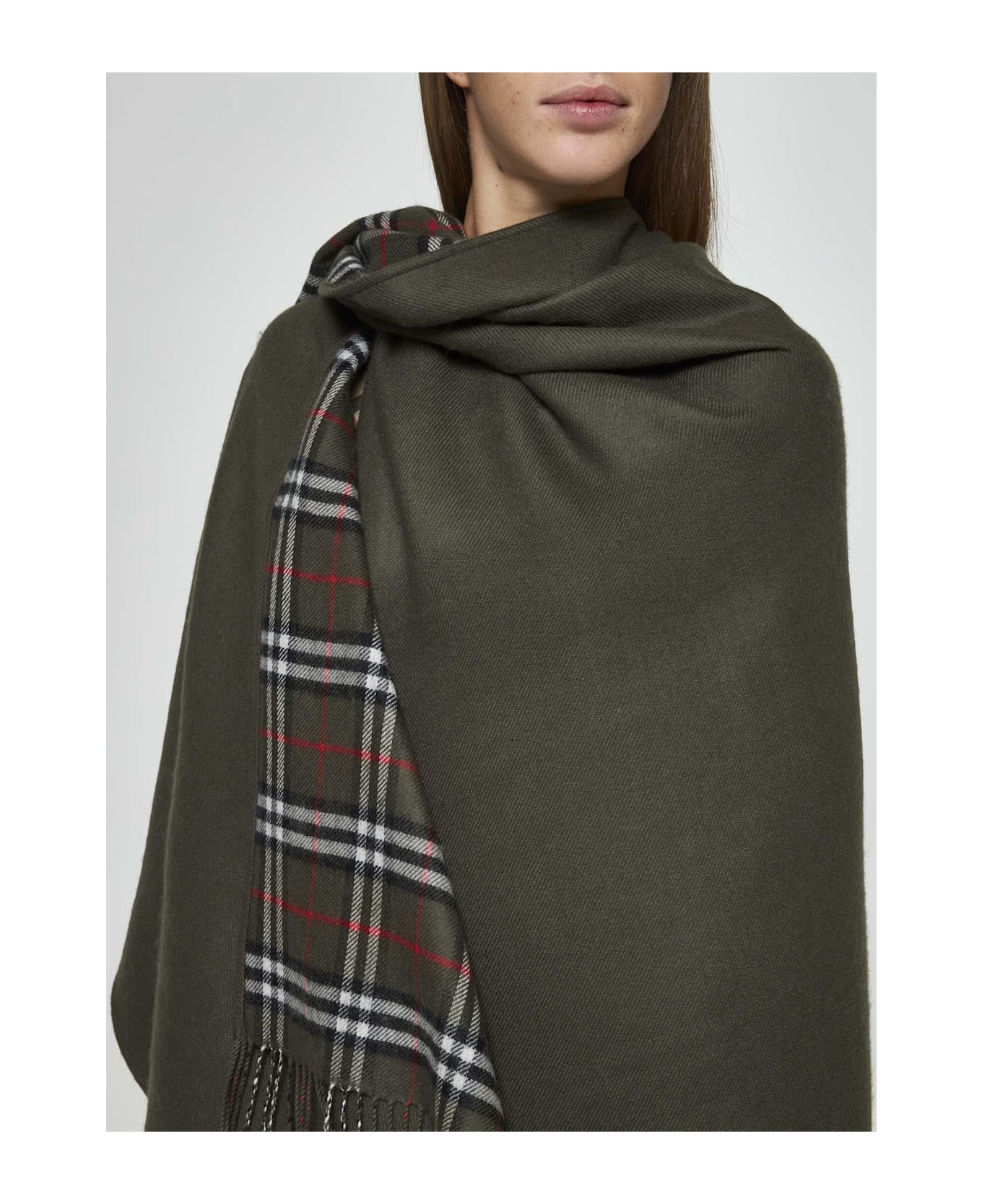 Burberry Check Wool Reversible Cape - Green コート