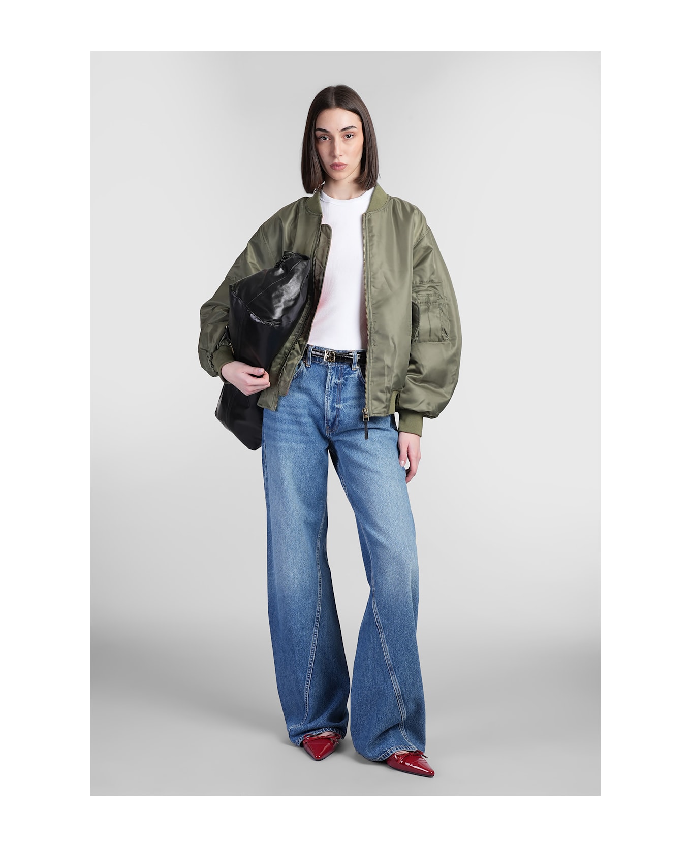 Anine Bing Leon Bomber In Green Polyester - ARMY GREEN