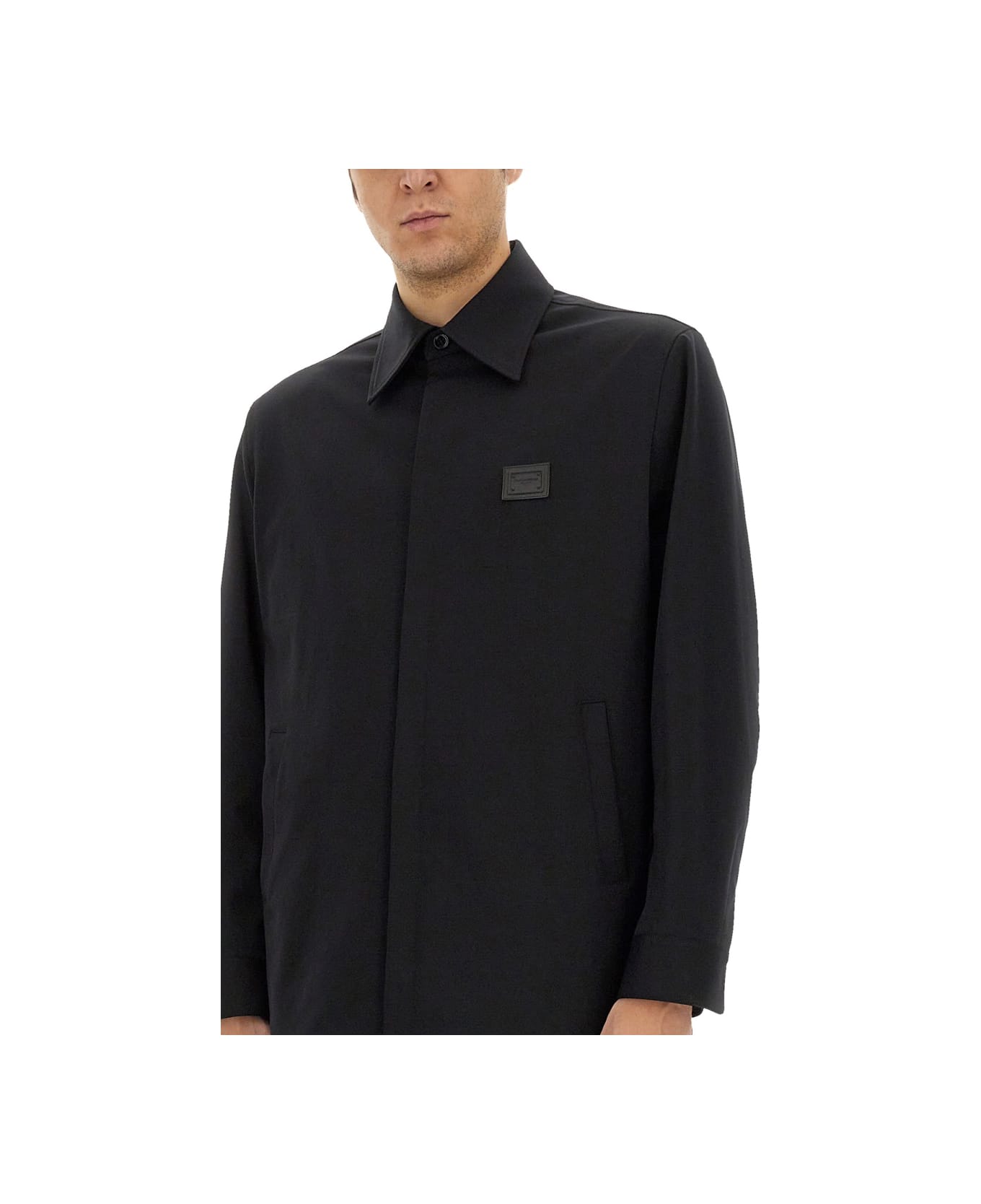Dolce & Gabbana Technical Fabric Shirt With Plaque - BLACK