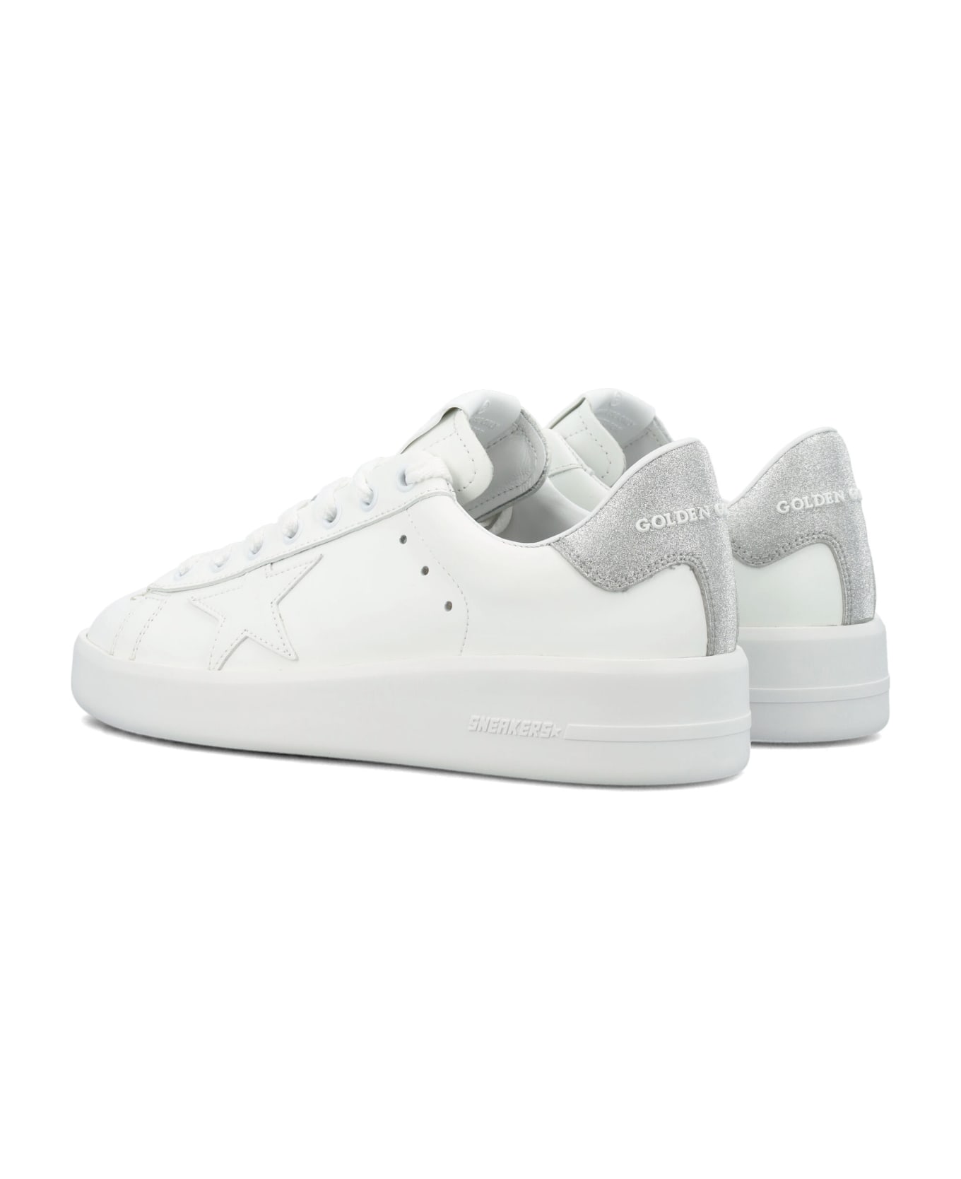 Golden Goose Purestar Sneakers With Micro-glitter Heel Tab - WHITE/SILVER