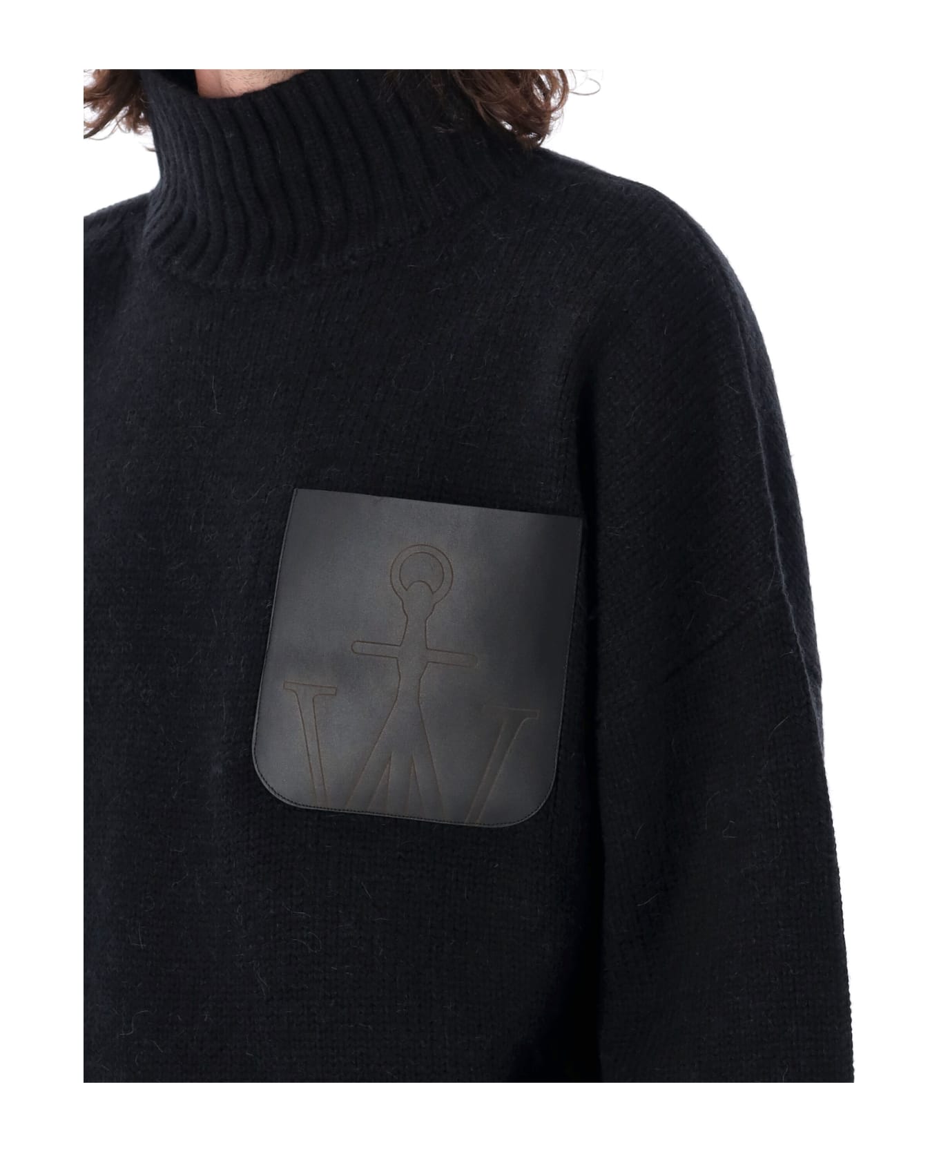 J.W. Anderson Leather Patchpocket High Neck Knit - BLACK