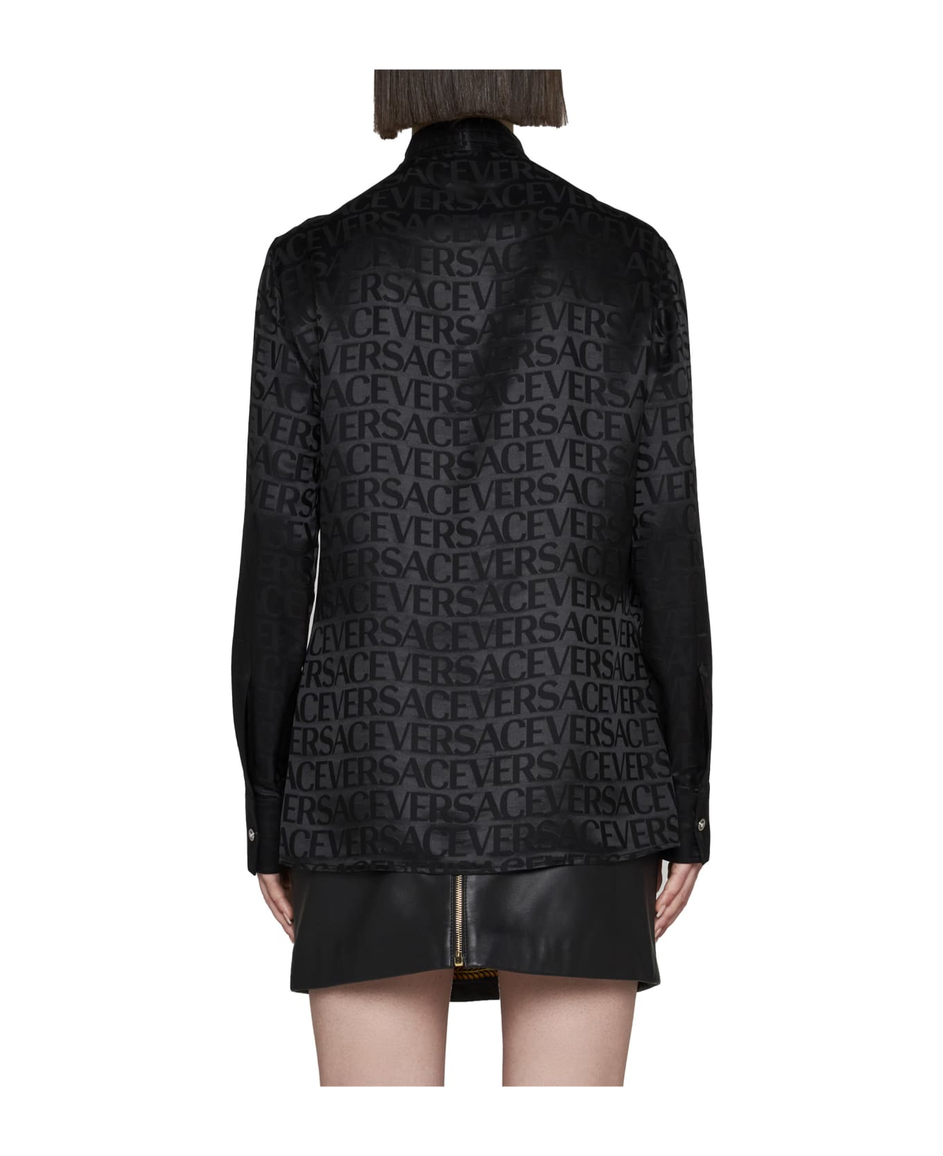 Versace Printed Satin Blouse - Black