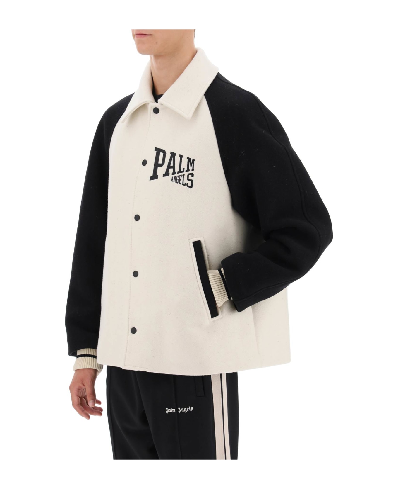 Palm Angels Wool Bomber Jacket - BUTTER BLACK (White)
