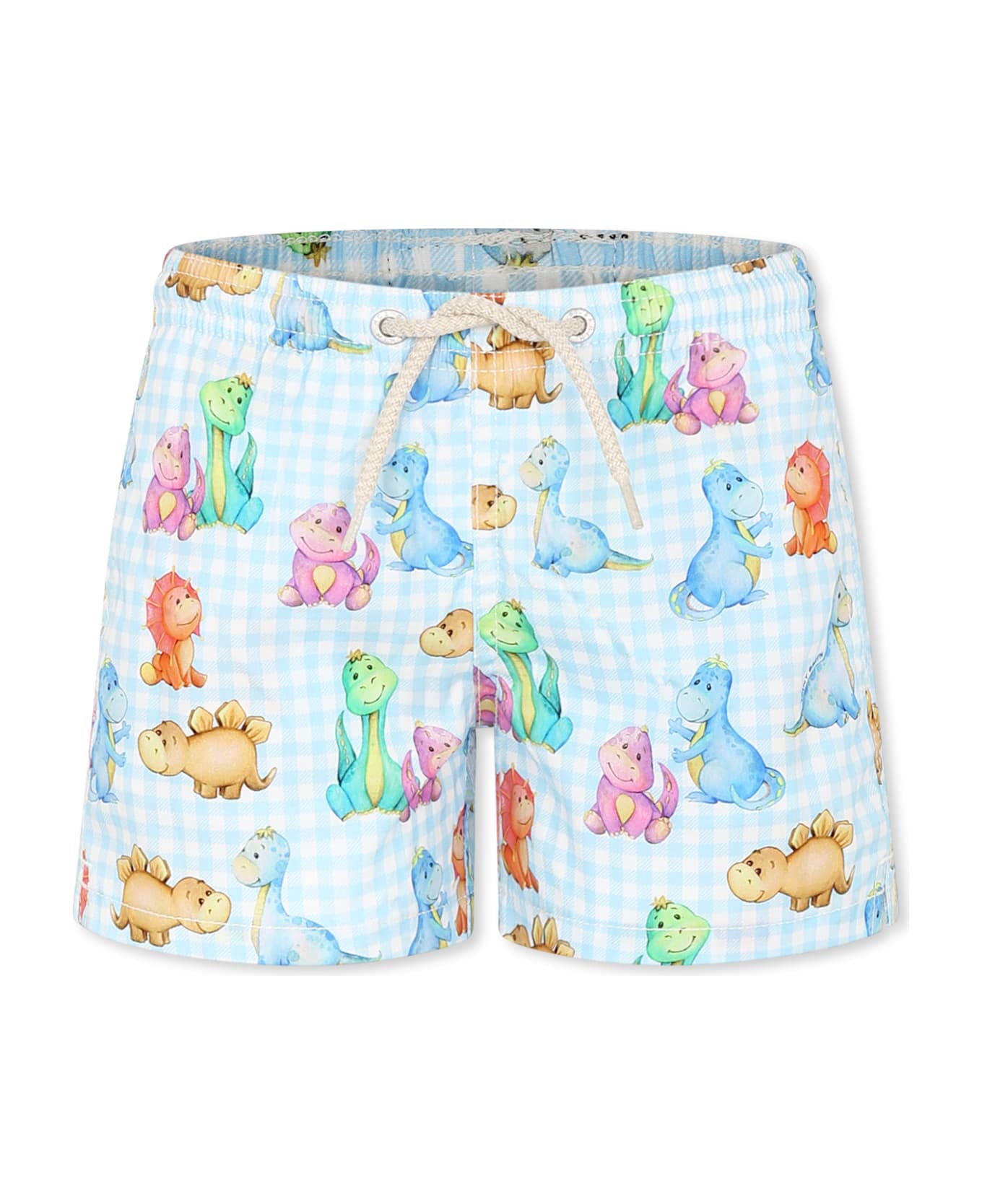 MC2 Saint Barth Light Blue Swim Short For Boy With Dinosaur Print - Light Blue