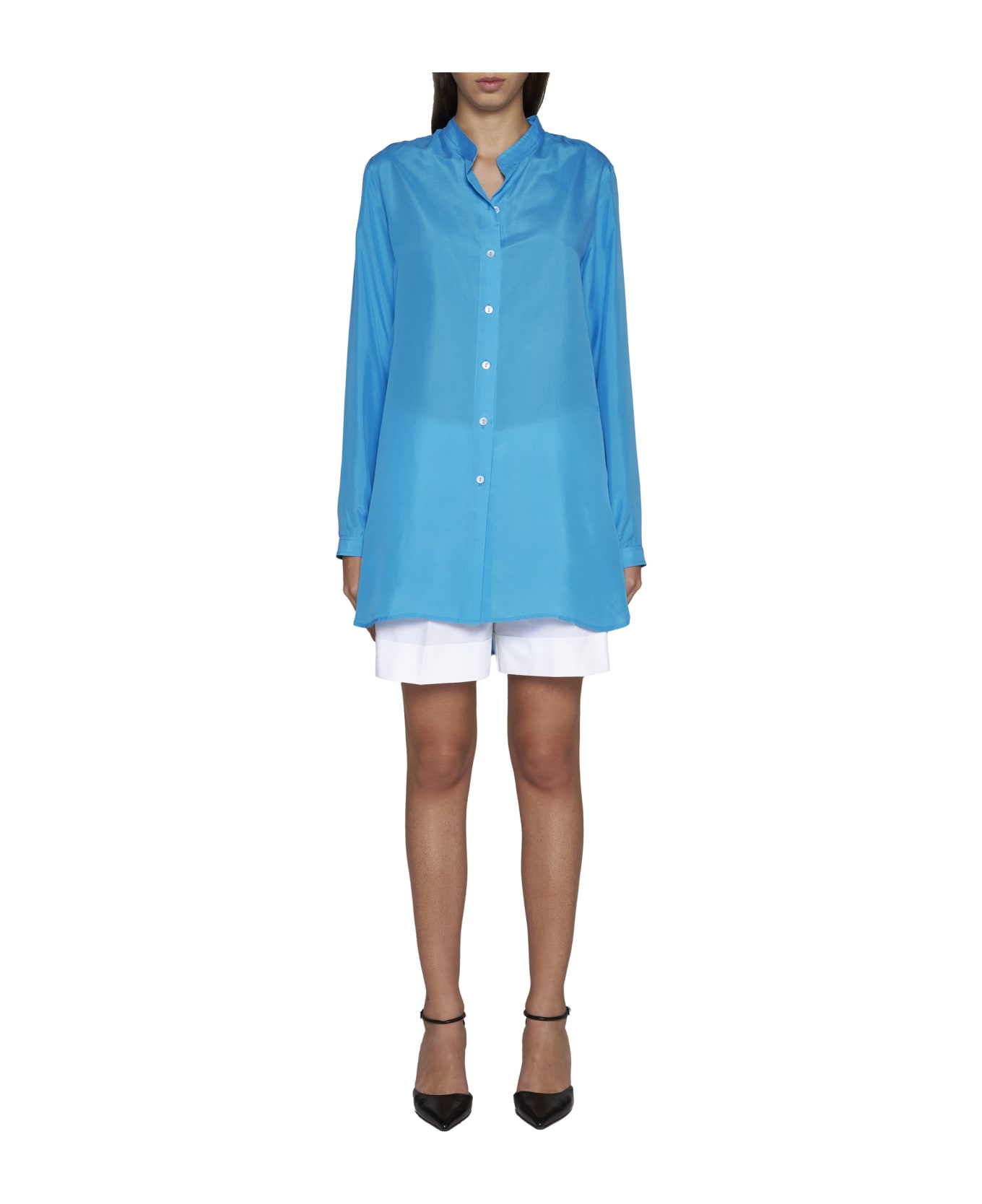 Parosh Sunny Silk Habotai Shirt - Turchese ワンピース＆ドレス